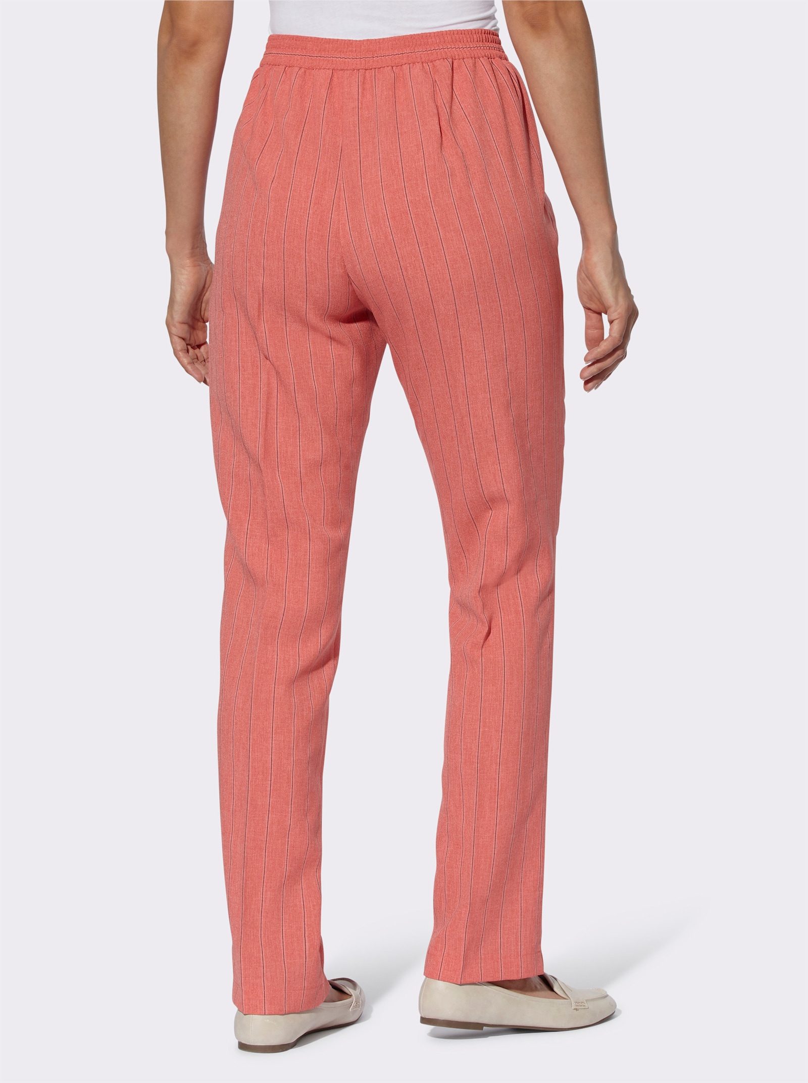 Comfortbroek met comfortband achter - grapefruit gemêleerd + grapefruit gestreept