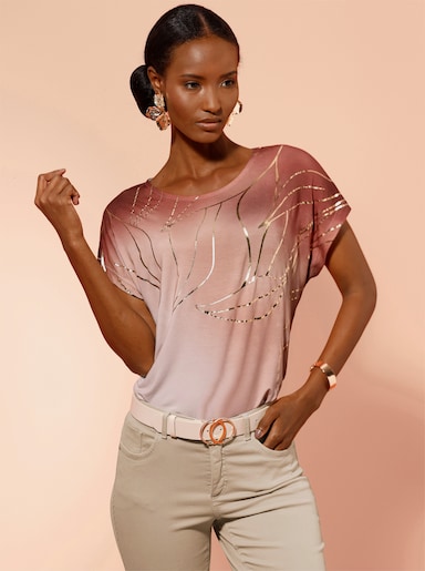 Shirt mit goldfarbigem Folien-Druck - ecru-papaya-bedruckt