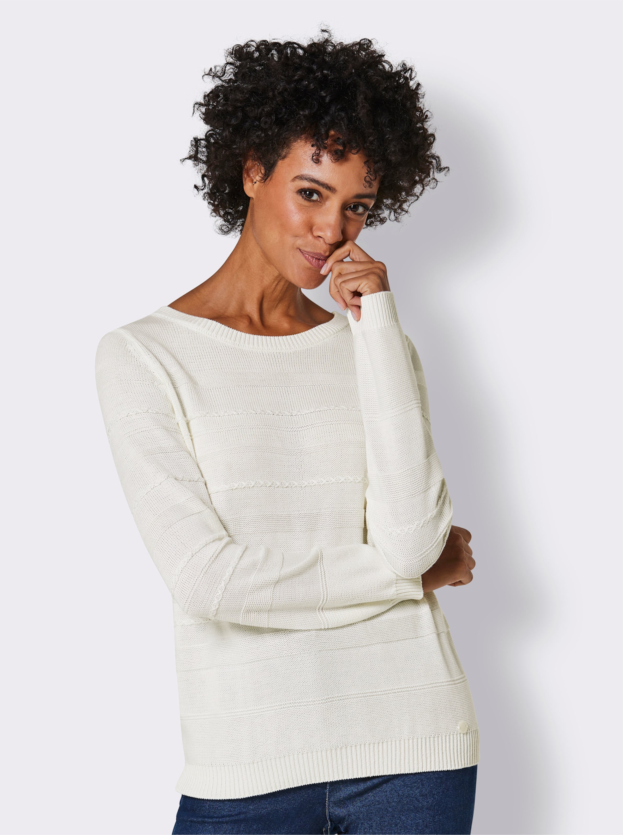 Pullover met lange mouwen en kabelpatroon in druif | Witt