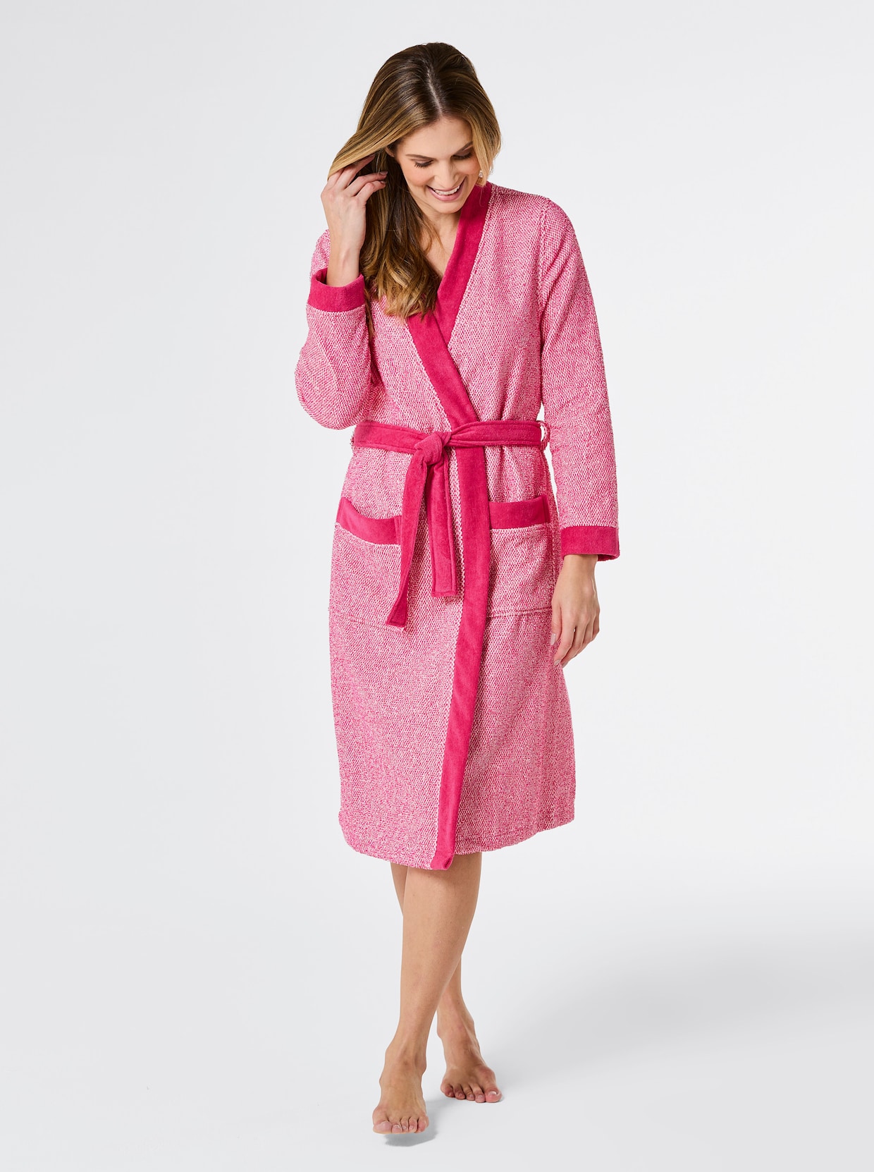 feel good Badjas - wit/fuchsia gemêleerd