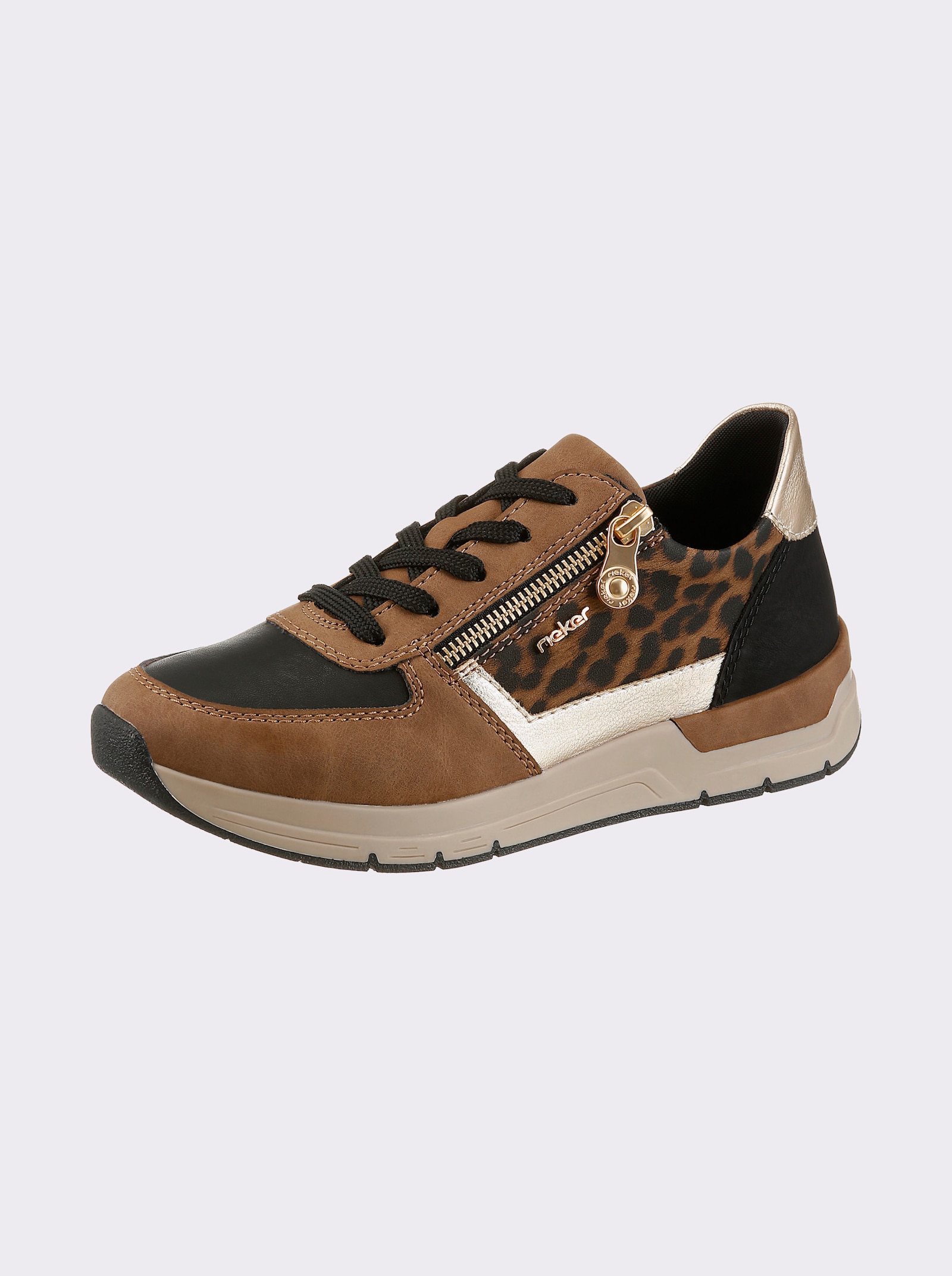 Rieker Sneaker mit Leo-Muster - schwarz-goldfarben