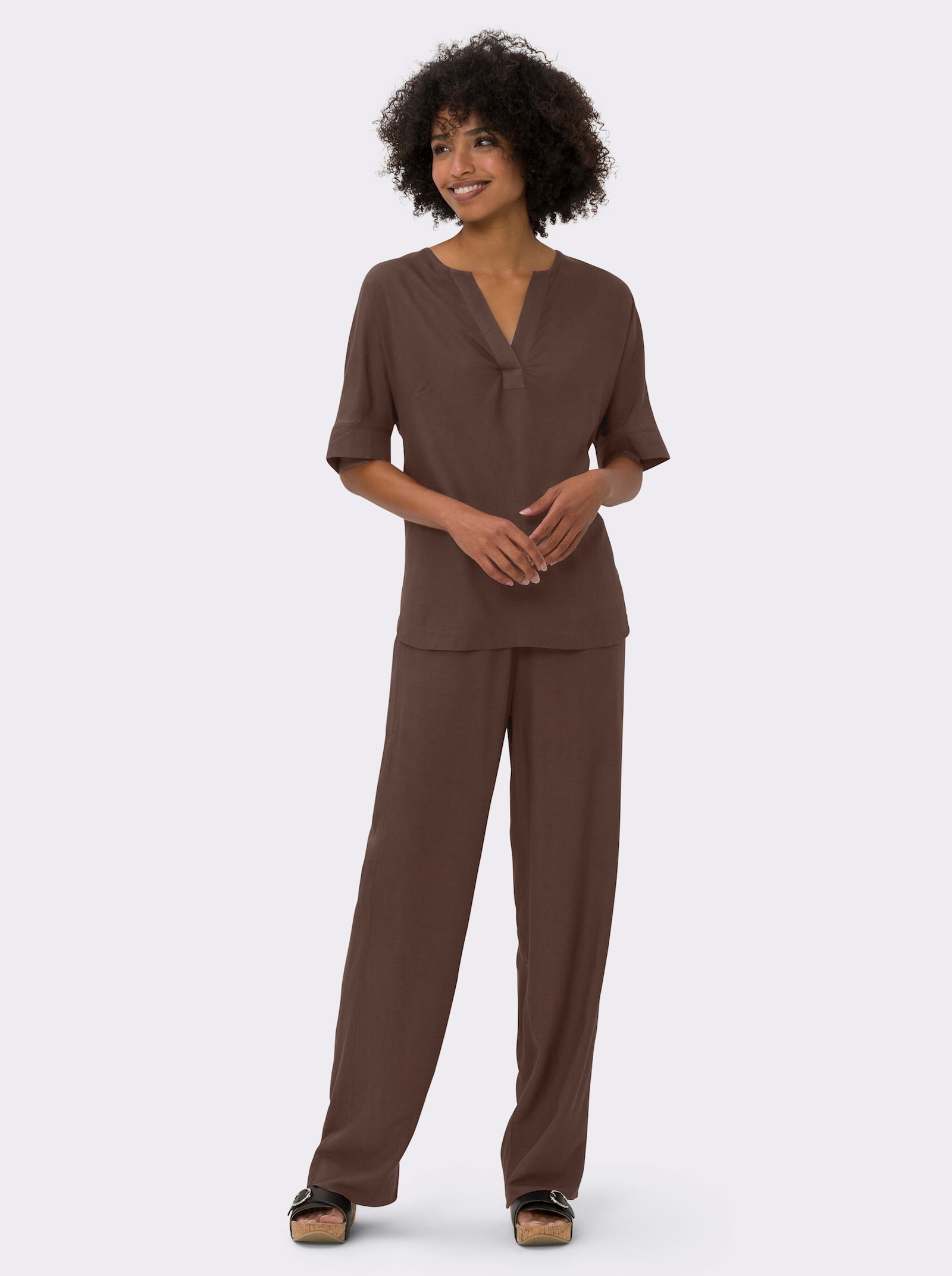 heine Hosenanzug mit Leinen - schoko