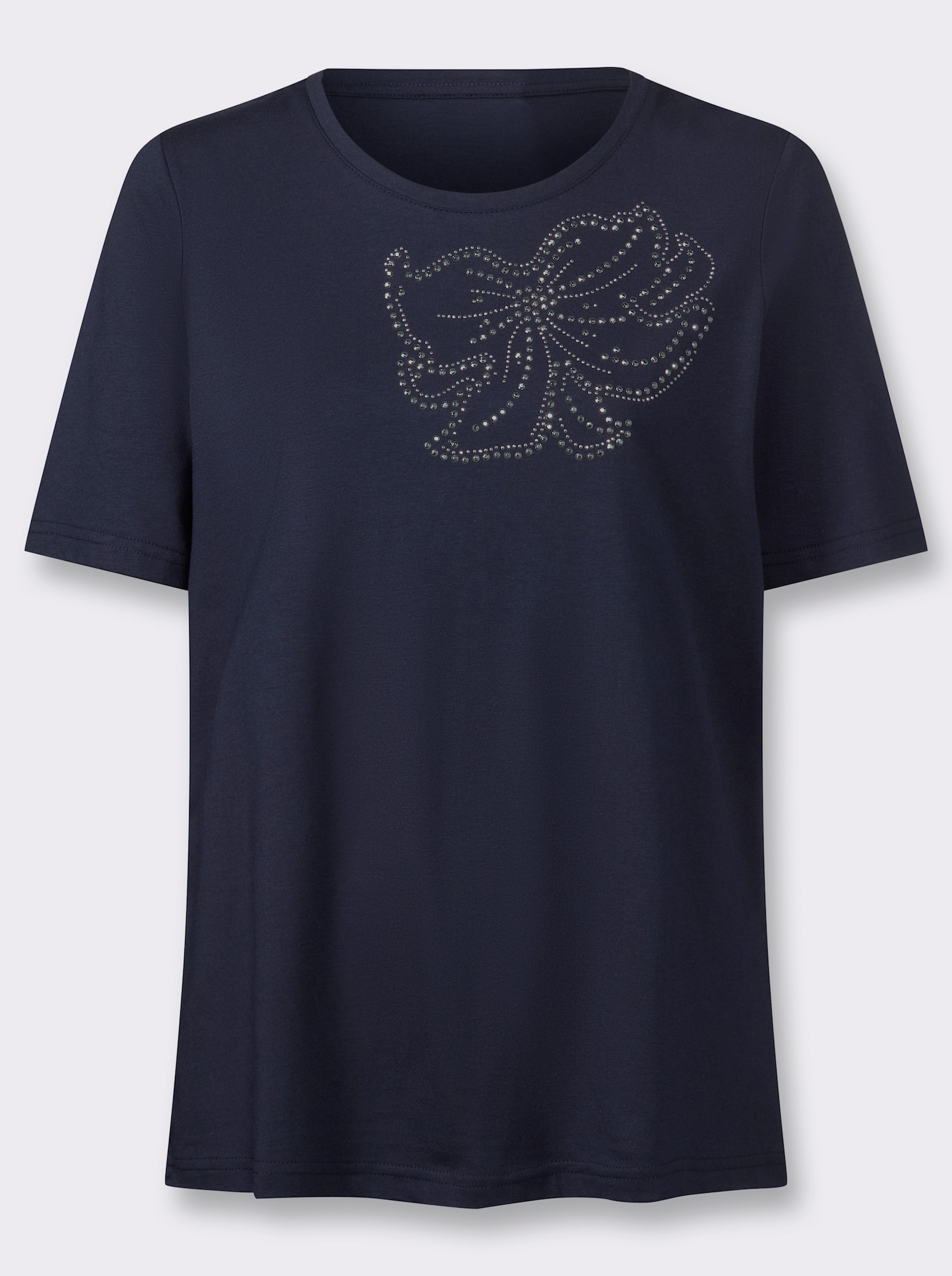 Rundhalsshirt mit Metallplättchen-Verzierung - marine