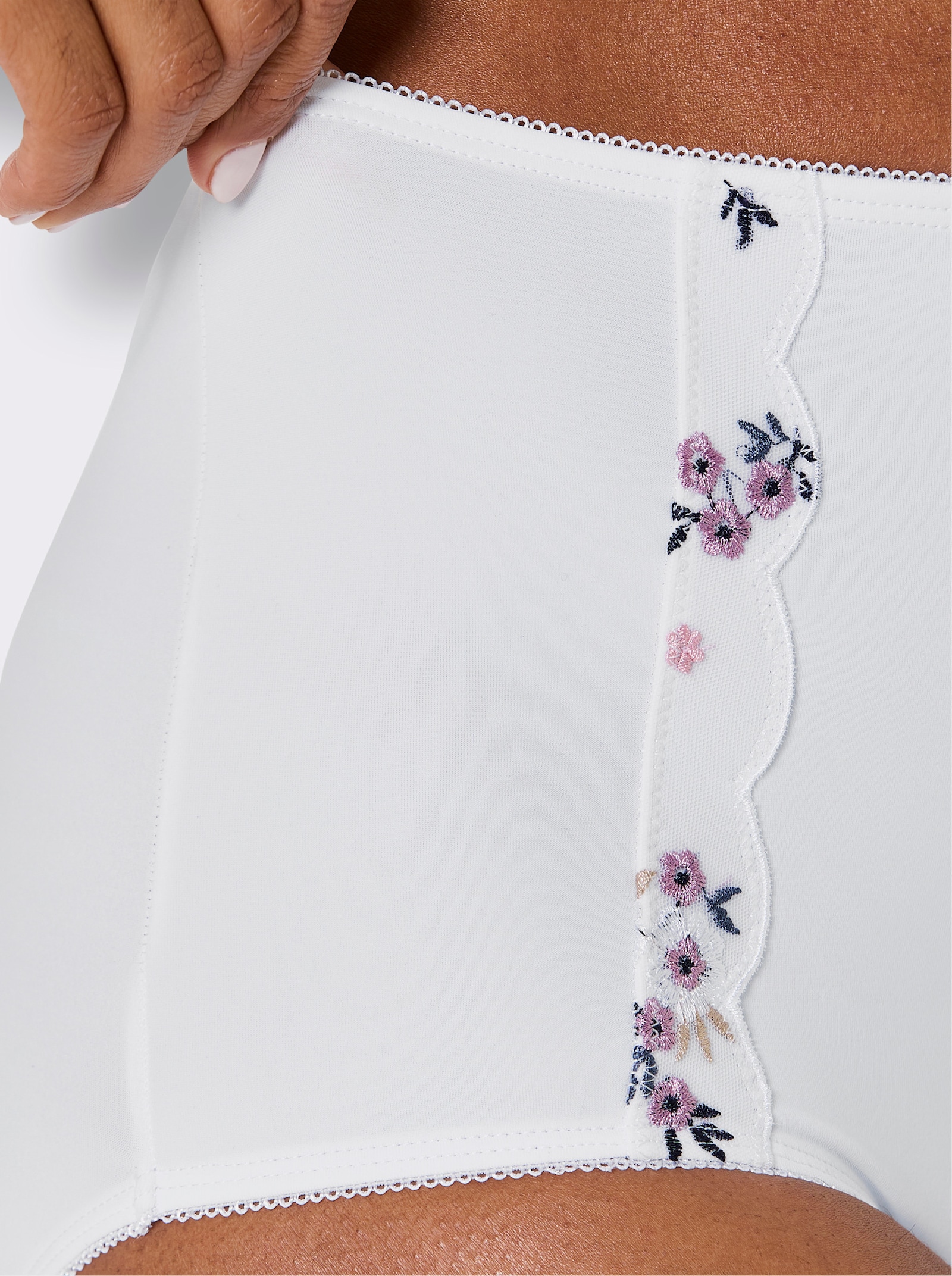 wäschepur Taillenslip mit Mäusezähnchen-Borte - weiß-mauve + weiß