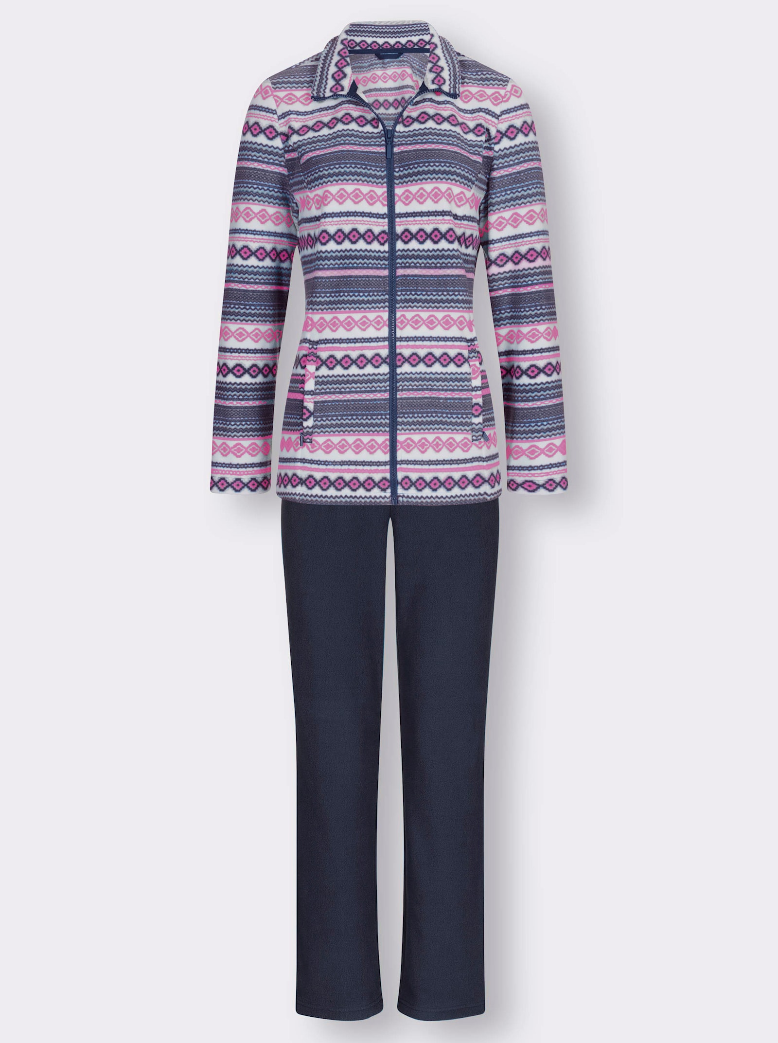 feel good Hausanzug mit 2 Reißverschluss-Taschen - marine-gemustert