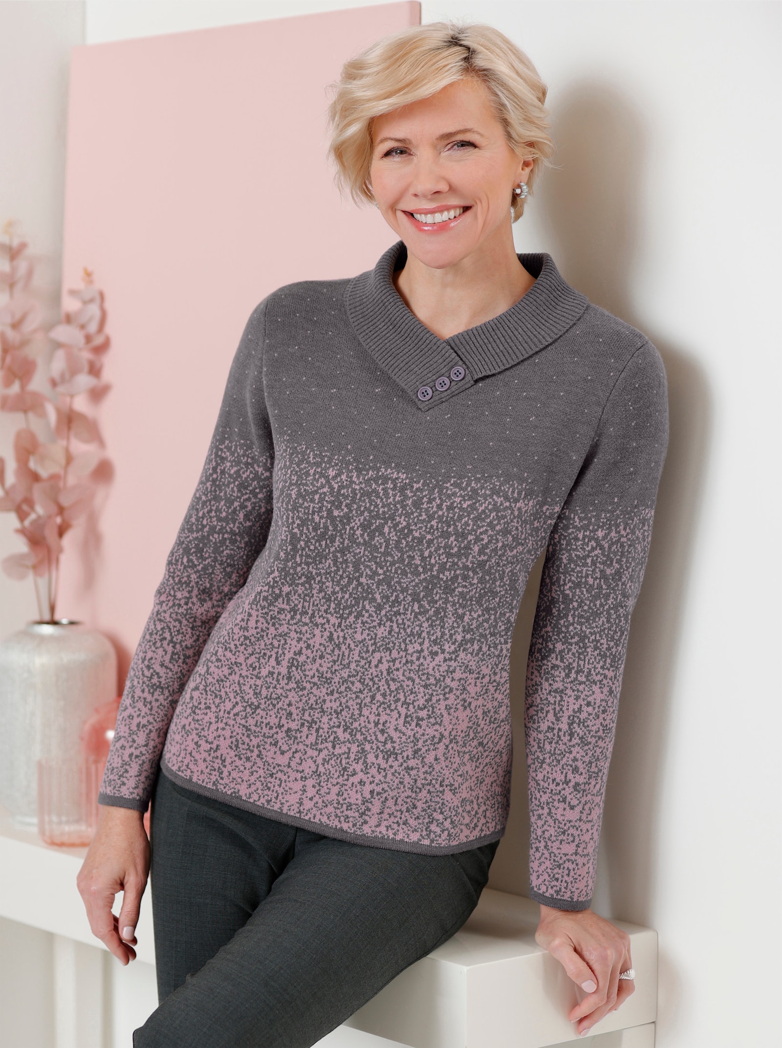 Langarm-Pullover mit Farbverlauf - anthrazit-mauve-gemustert