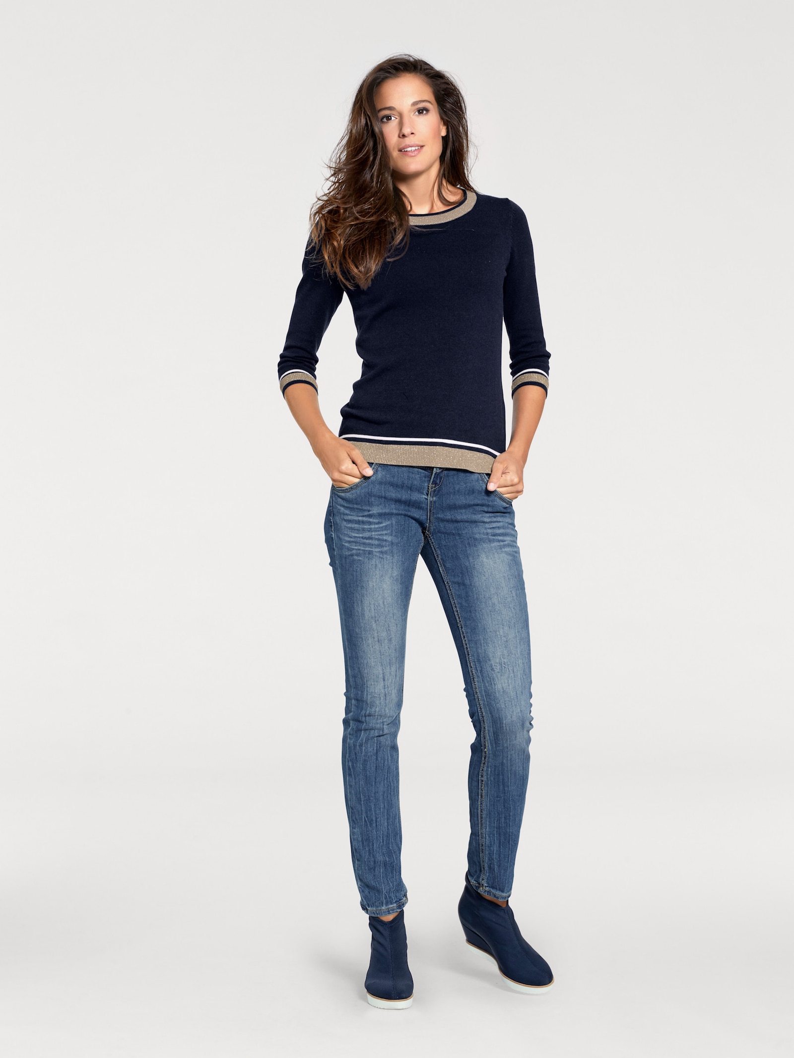 heine Rundhalspullover mit Glanzgarn - marine