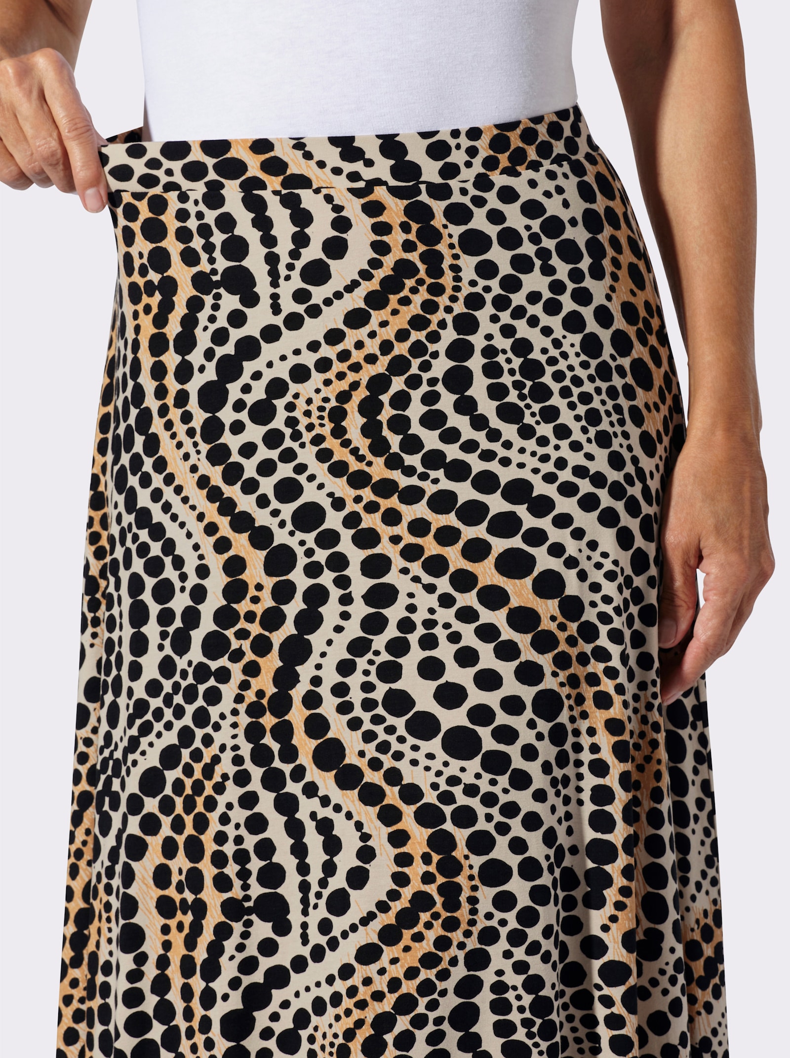 Jerseyrock im Punkte-Dessin - elfenbein-schwarz-bedruckt