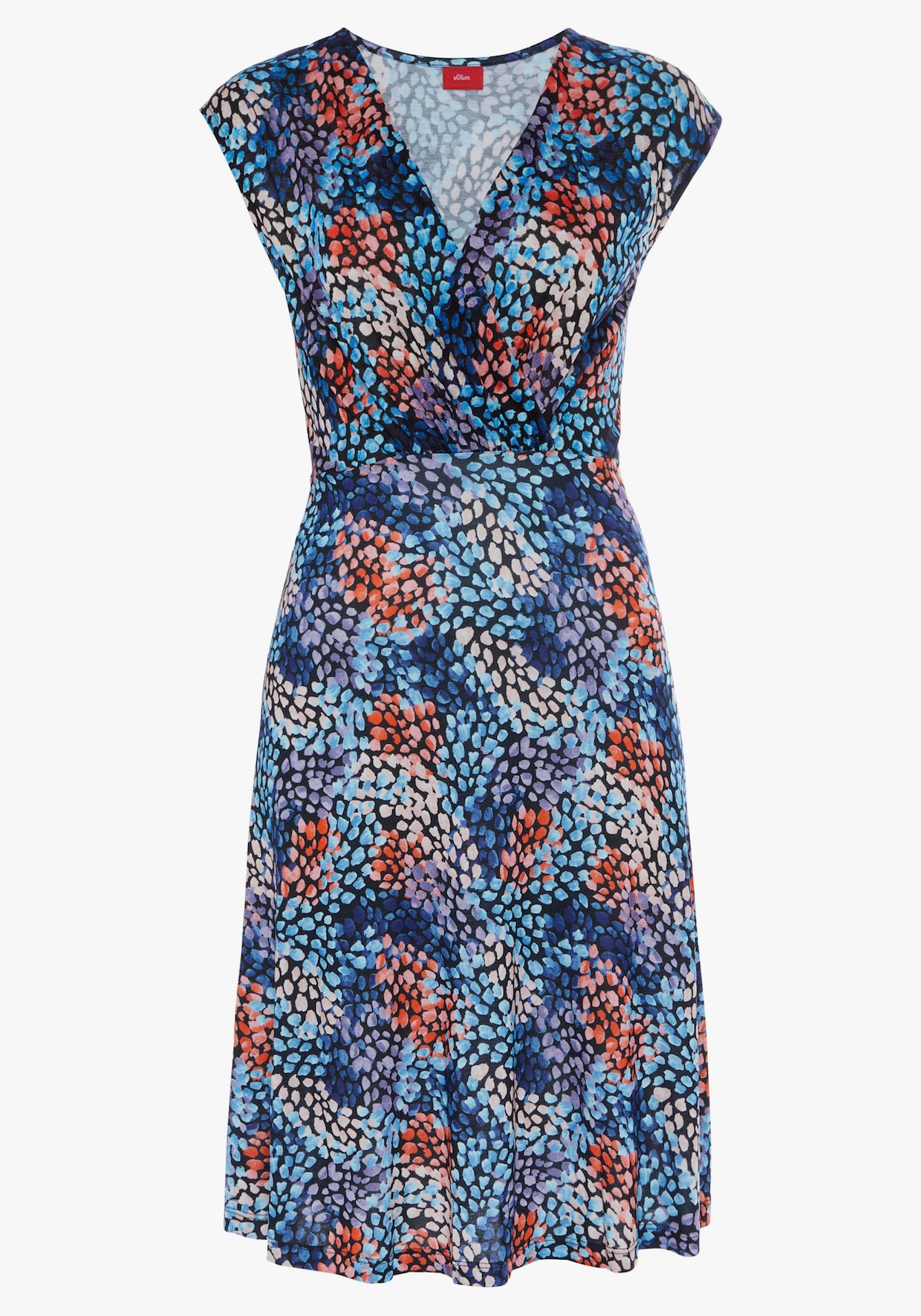 s.Oliver Jersey jurk - blauw/koraal bedrukt