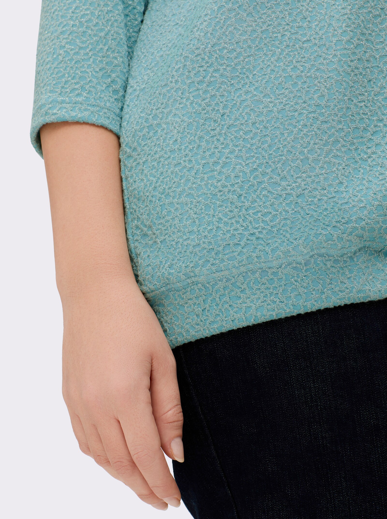 sheego Sweatshirts met effectgaren en 3/4-mouwen - mint gedessineerd