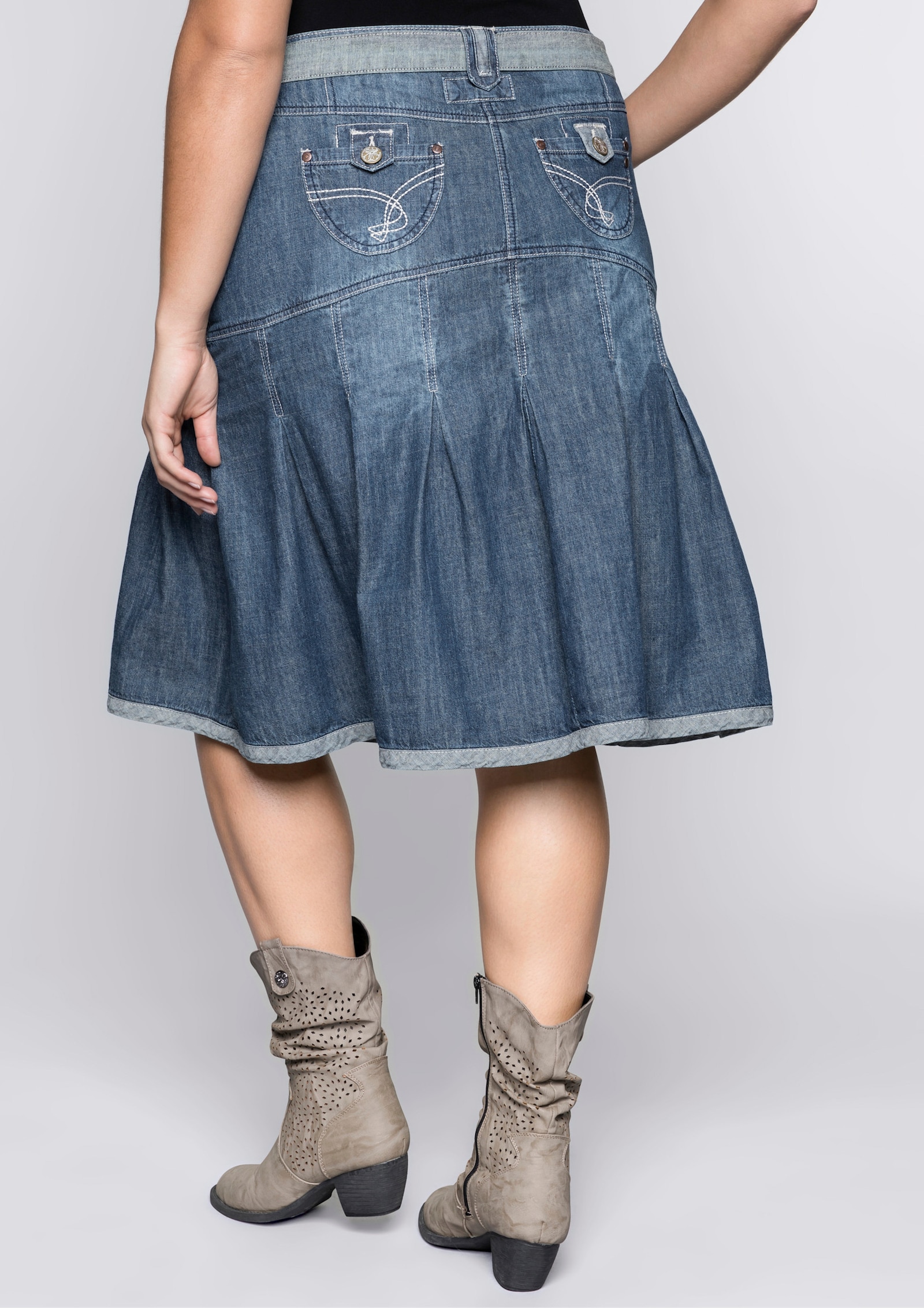 sheego by Joe Browns Jeansrock mit Falten, in A-Linie - blue denim