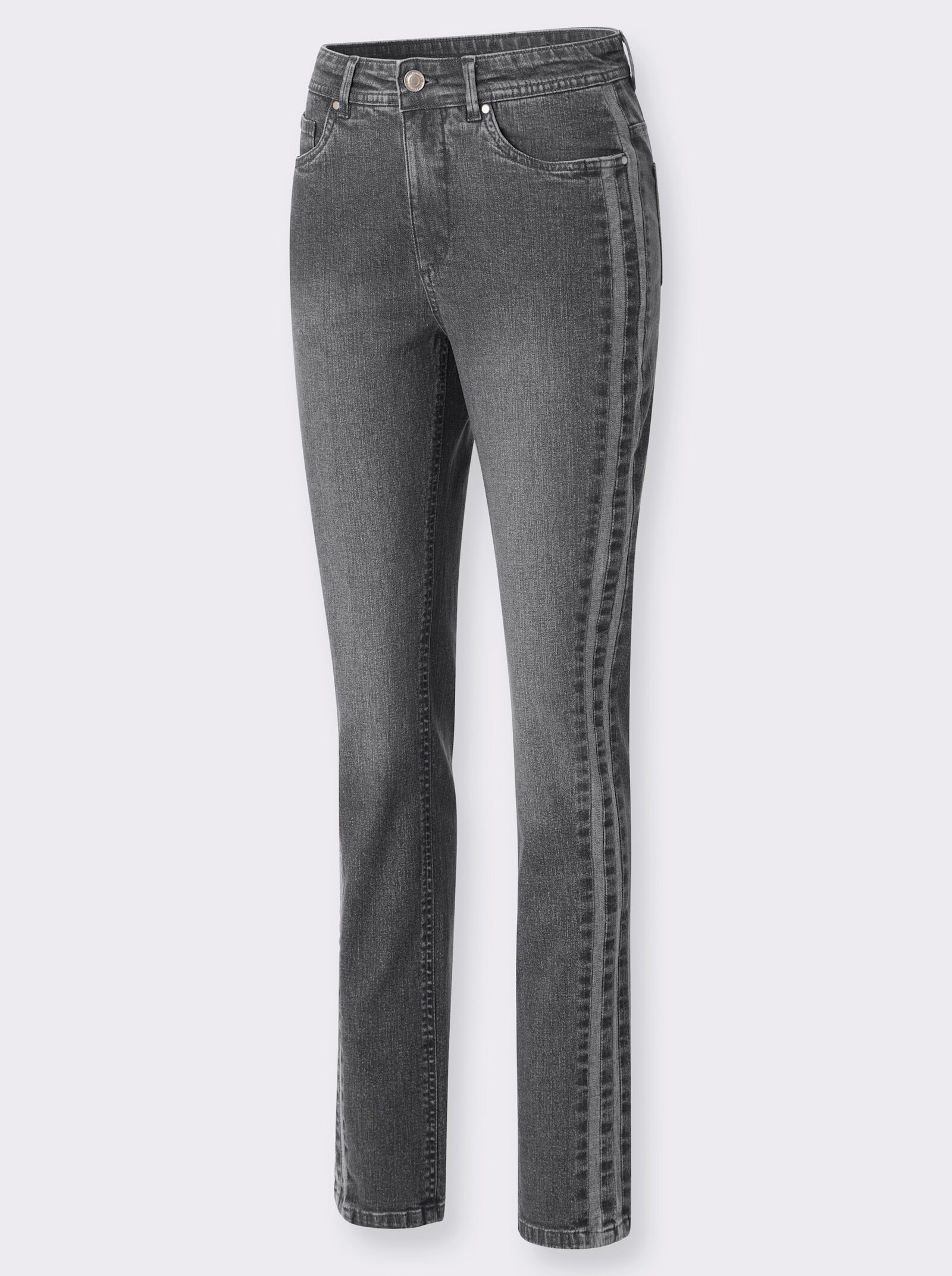 Gerade Jeans mit seitlichen Kontraststreifen - anthrazit-grey-denim