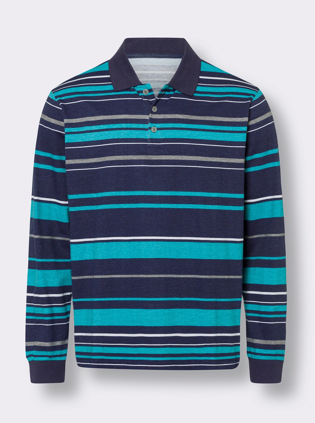 Poloshirt met lange mouwen - marine/turquoise gestreept