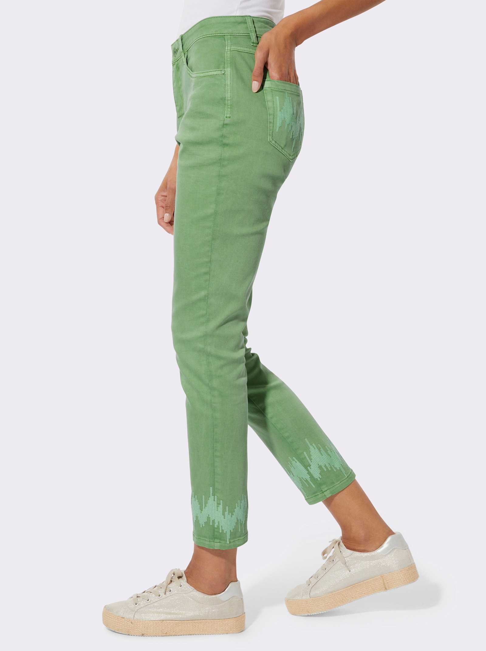 5-Pocket-Hose mit Pailletten - apfel