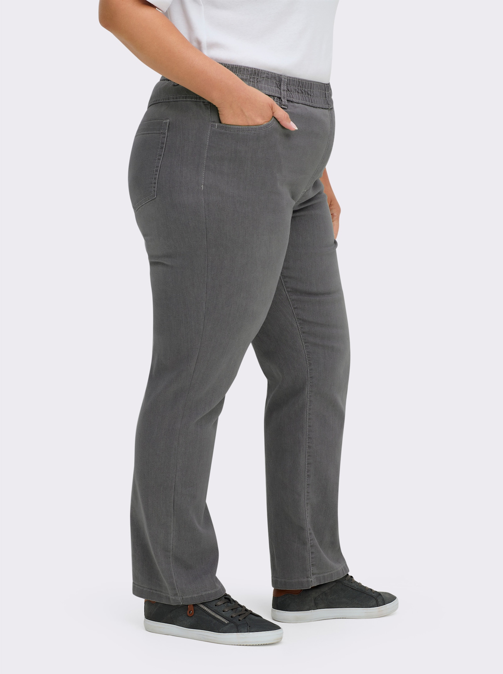 High-waist-Jeans mit hohem Rundum-Dehnbund - grey-denim