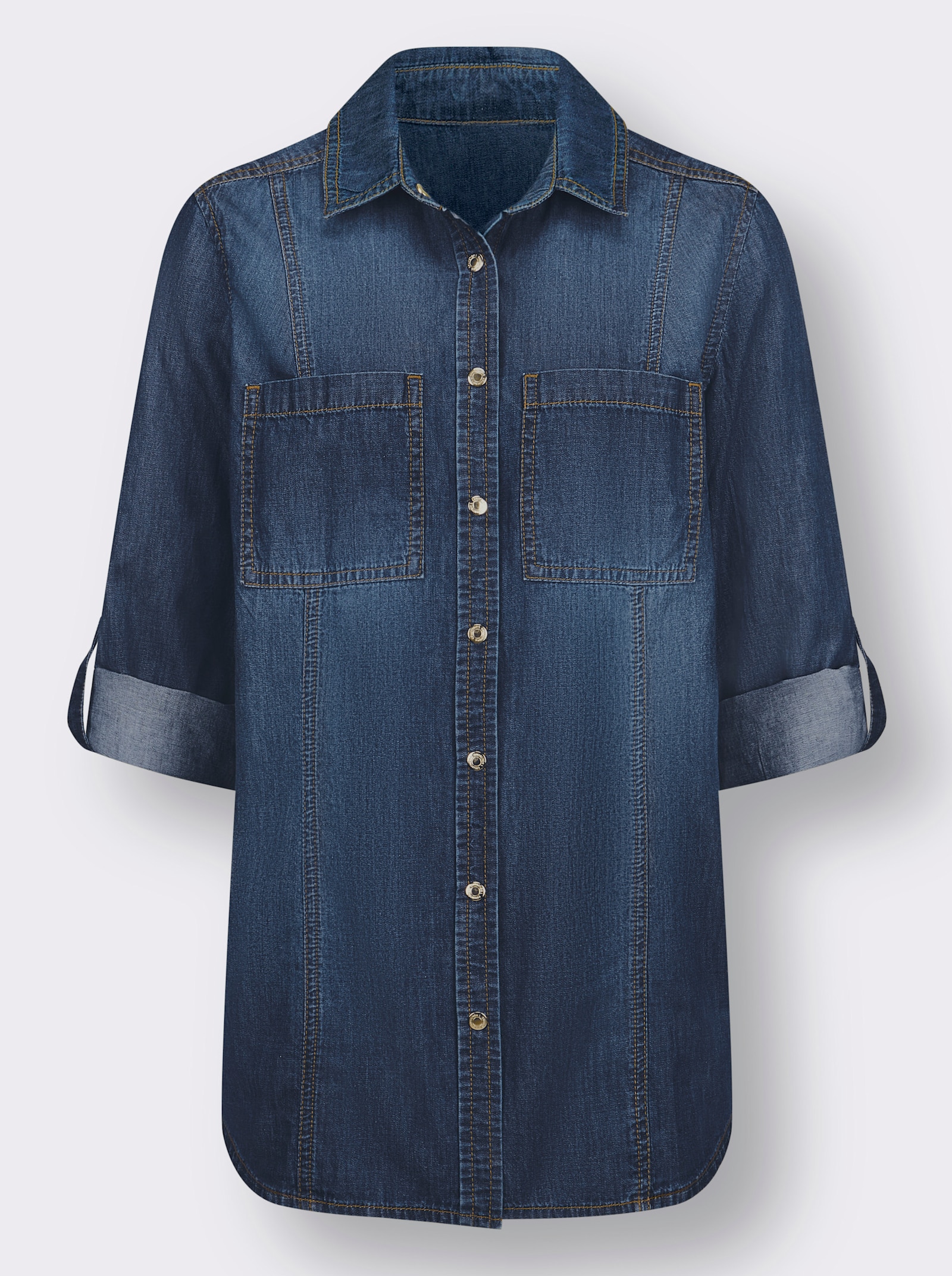 Džínsová blúzka, zaoblený lem - vyšúchaná modrá