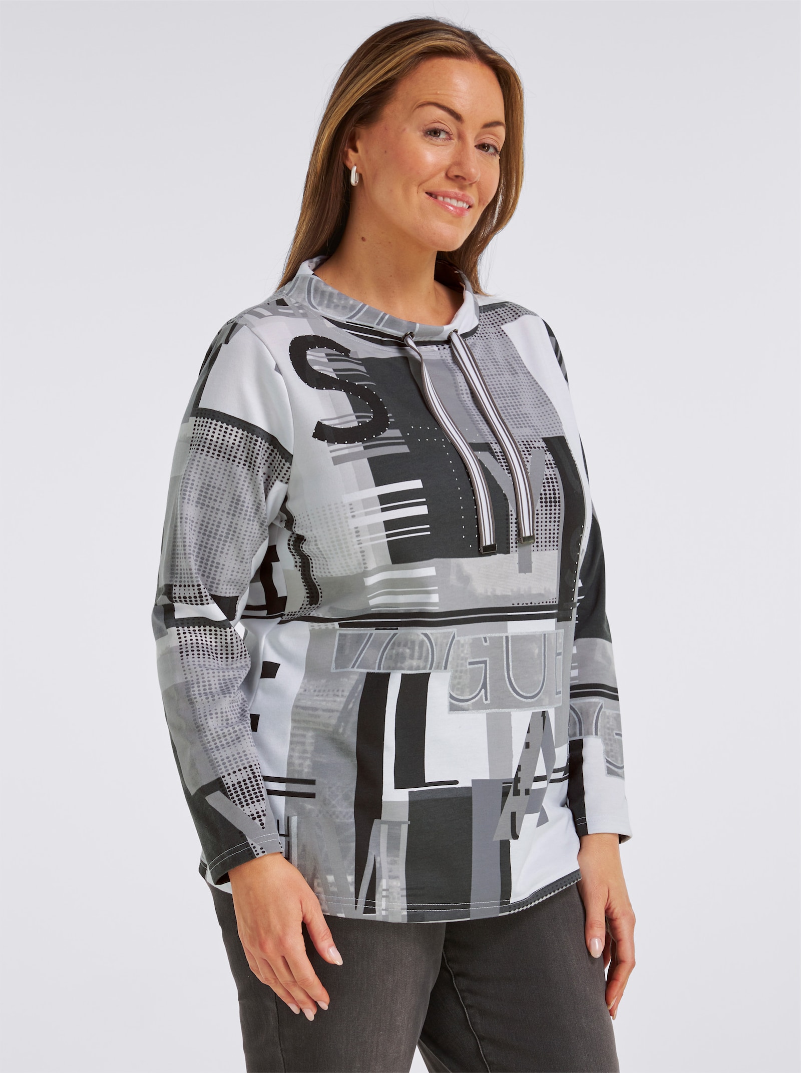 Sweatshirt mit Buchstaben-Print - schwarz-ecru