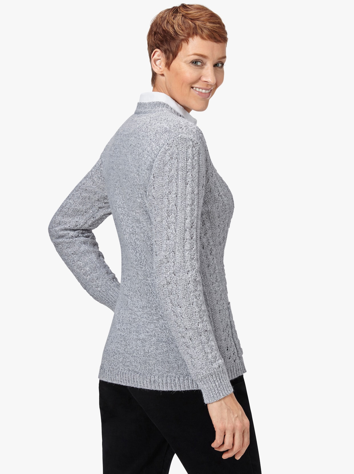 Pletený sveter - Svetlosivý melír