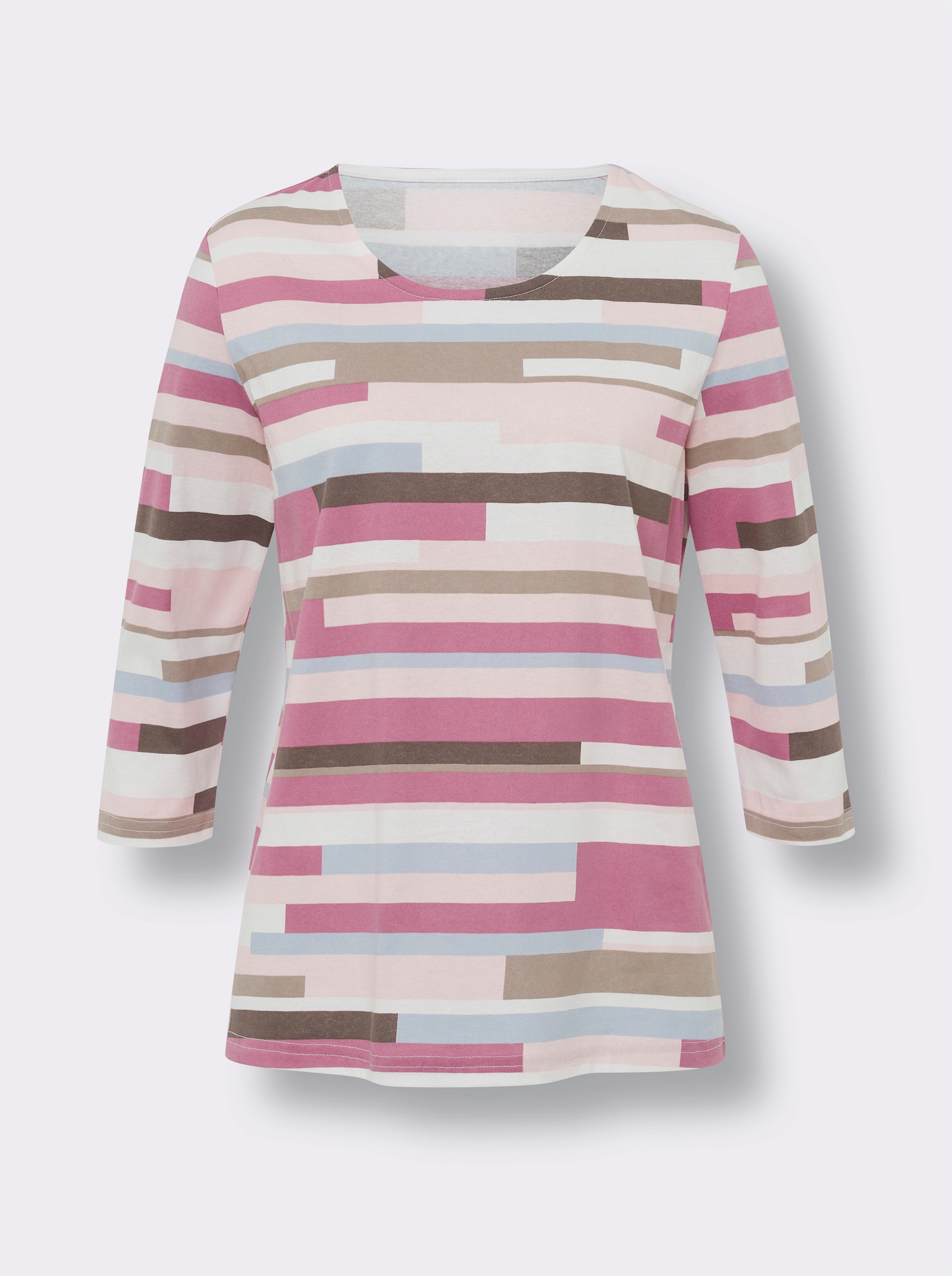 Topp med rund halsringning - gammalrosa-ljusrosa-tryck