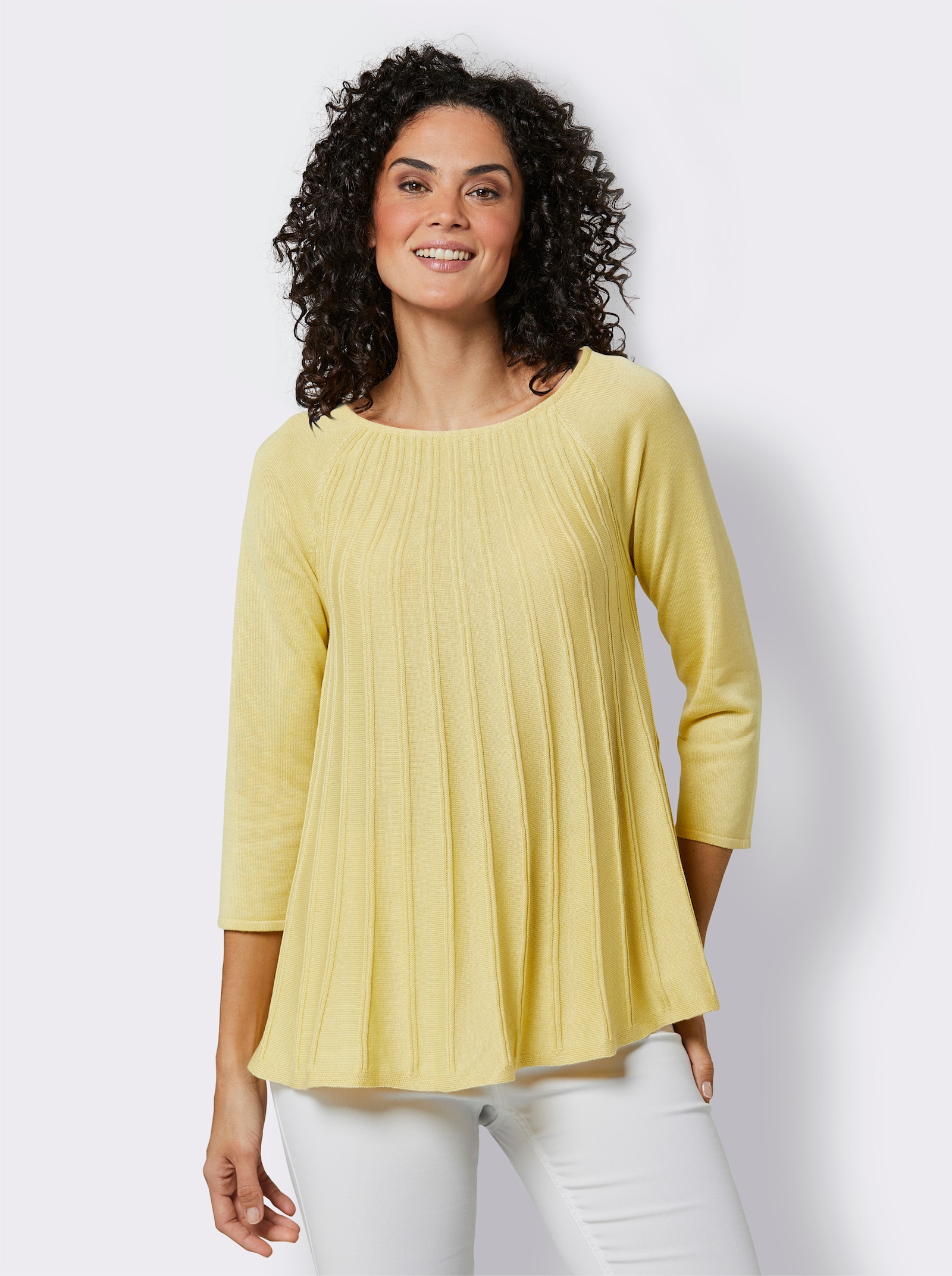 CREATION L PREMIUM 3/4 Arm-Pullover in Plissee-Optik - zitrone
