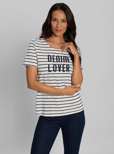 heine Kurzarmshirt im Ringel-Dessin - ecru-marine-geringelt