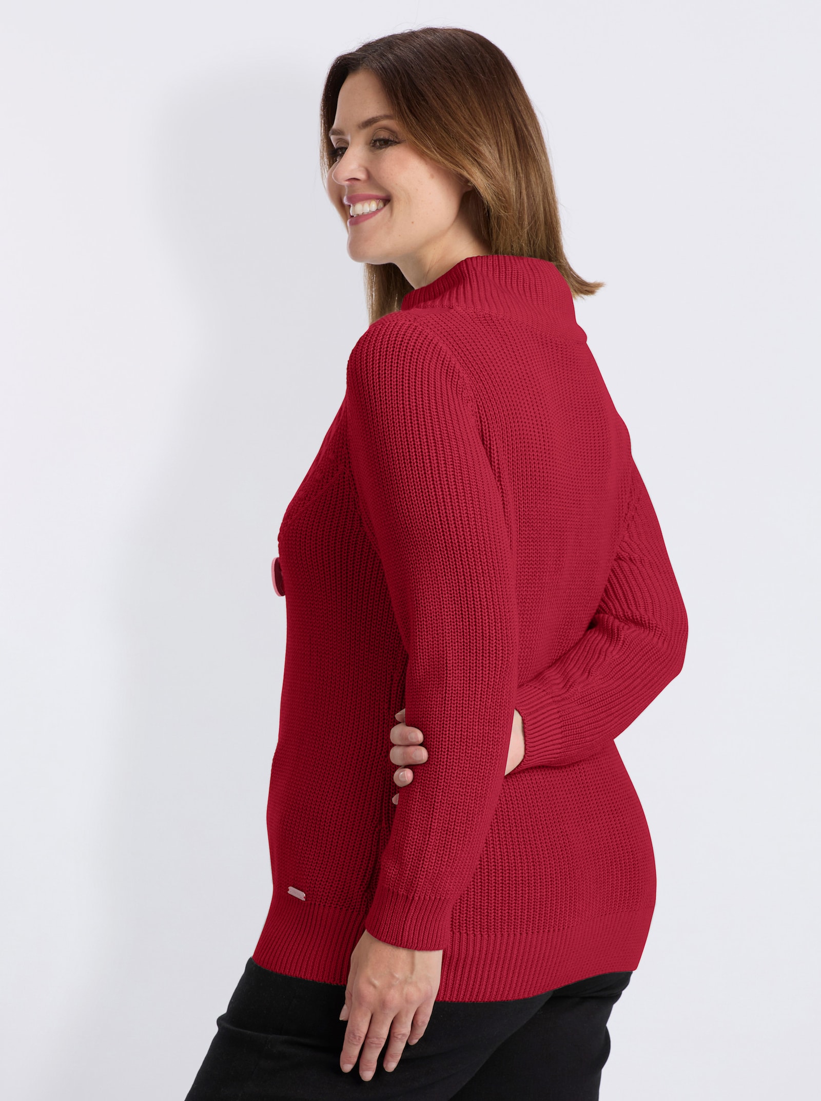Strickpullover mit überlappendem Stehkragen - rot