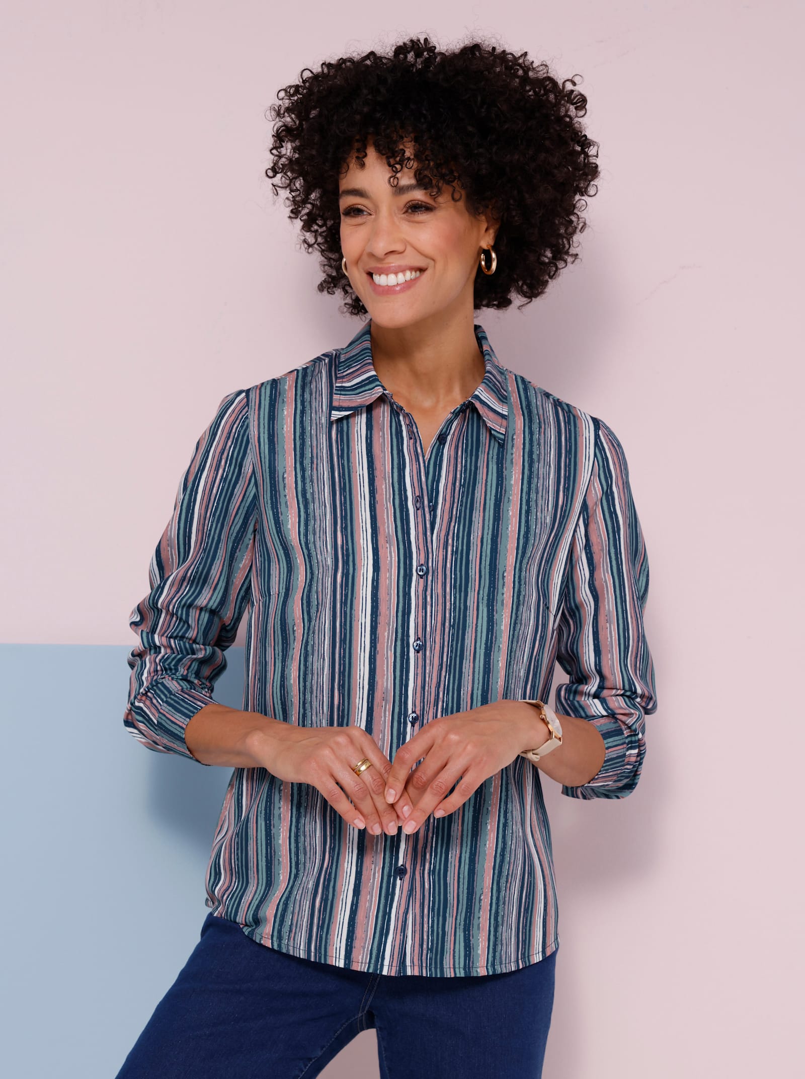 Hemdbluse im Streifenmuster - marine-rosenholz-gestreift