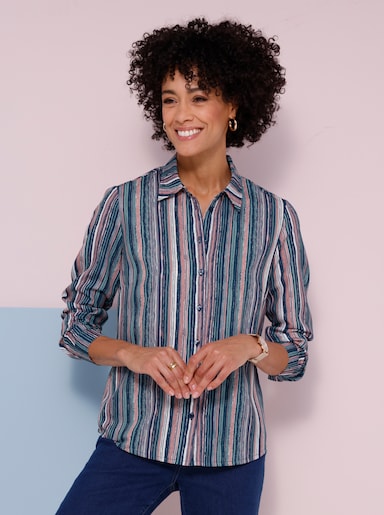 Hemdbluse im Streifenmuster - marine-rosenholz-gestreift