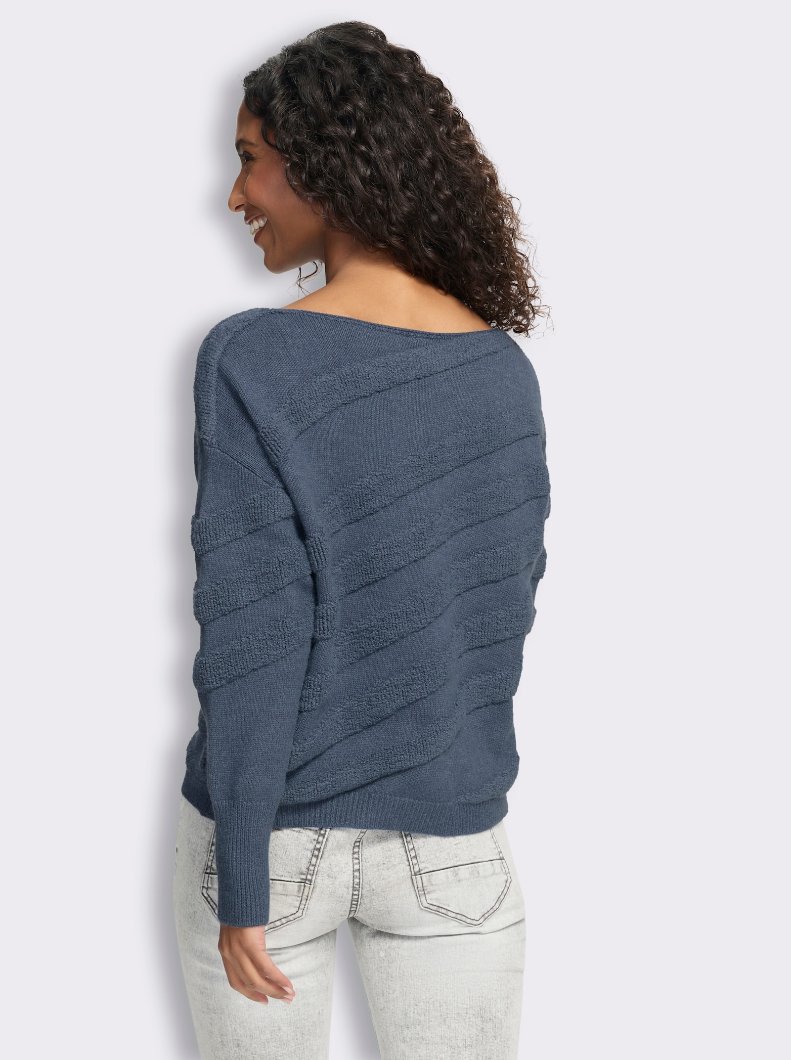 heine Pullover mit 3D-Muster - rauchblau-meliert