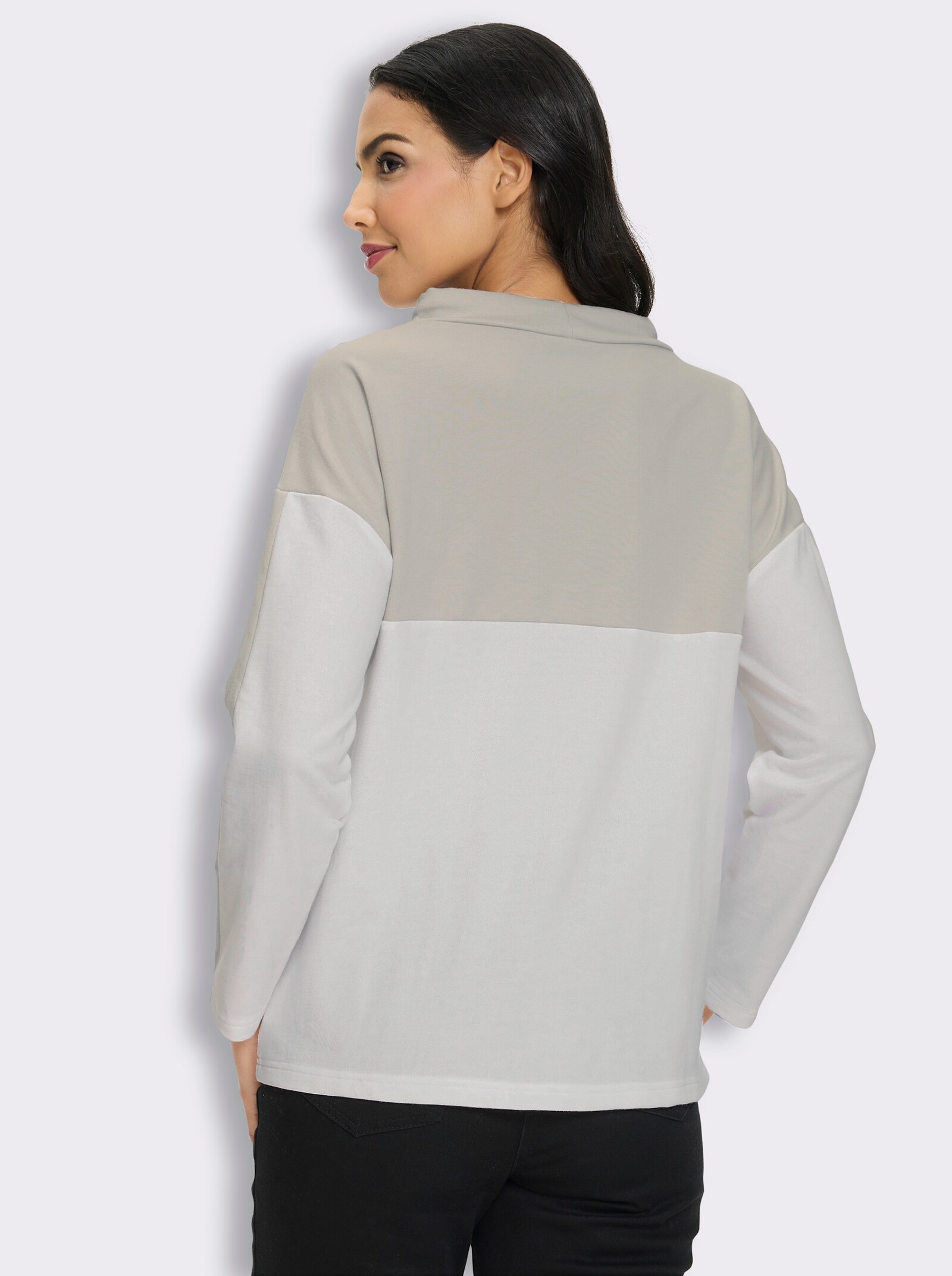 Sweatshirt mit Schriftzug im Vorderteil - ecru-hellgrau-gemustert
