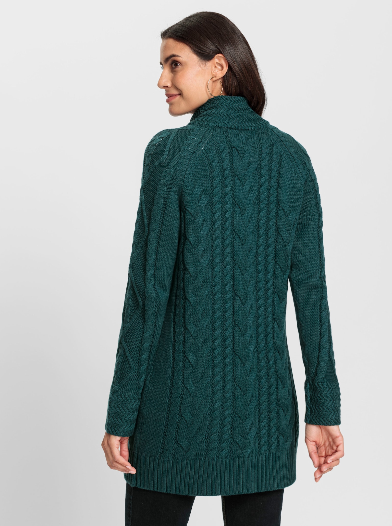 Longstrickjacke mit Einstrickmuster - petrol