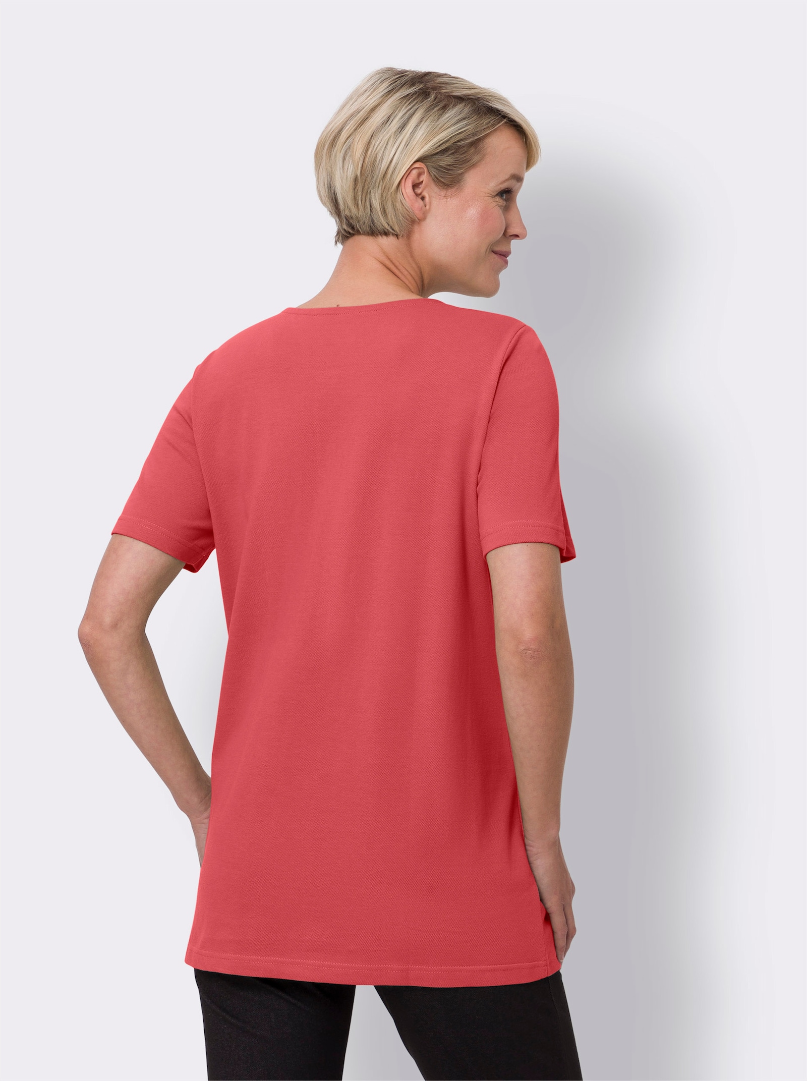 Lang shirt in lichte A-lijn - grapefruit