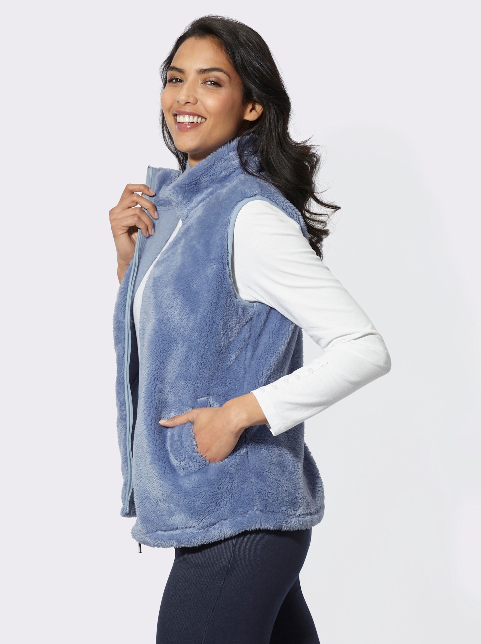 Sweatweste mit Umlegekragen - bleu