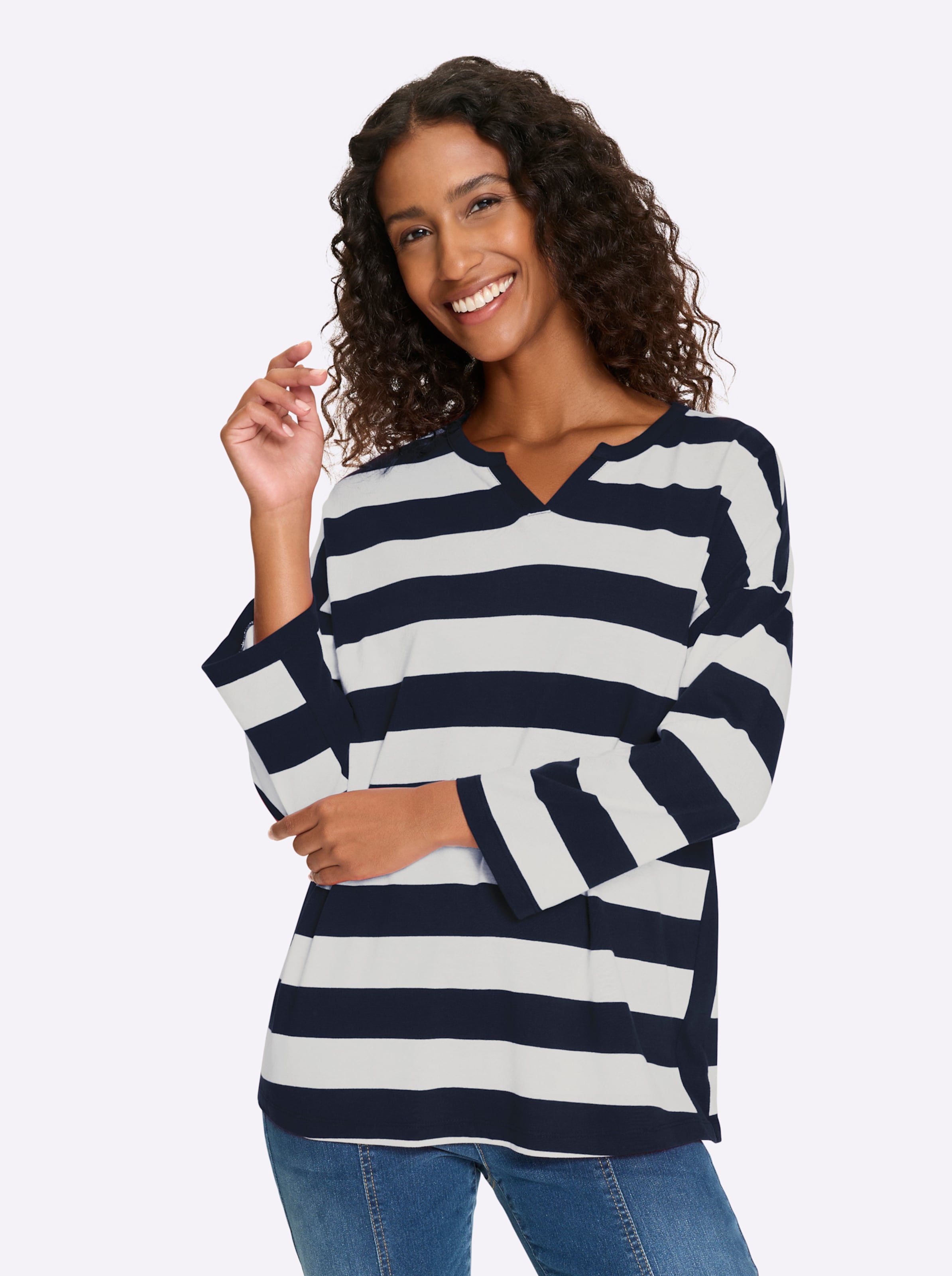 Heine Damen Marine Ecru Geringelt T-Shirt "T-Shirt" 1 Tlg. erhältlich in Größe 34/36/38/40/42/44/46/48/50 von Baur - Bild 3
