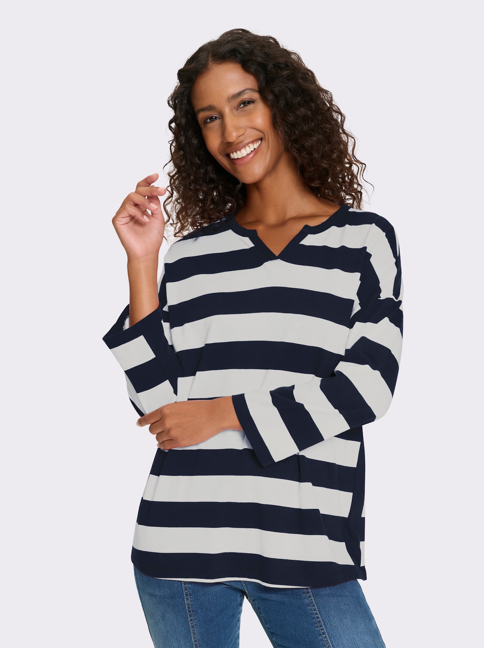 heine Ringelshirt mit seitlichen Einsätzen - marine-weiß-geringelt