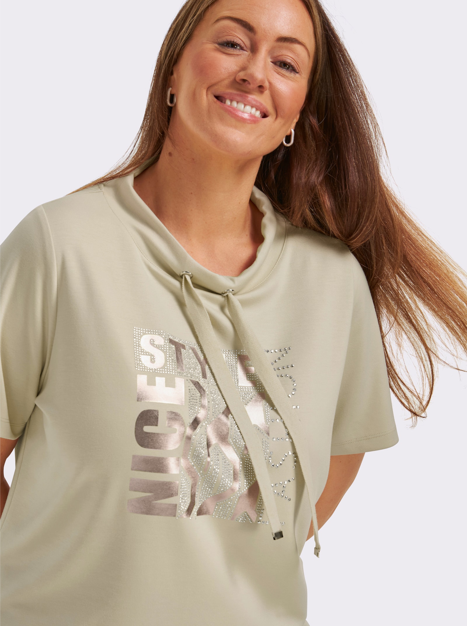 Kurzarmshirt mit Stehkragen - sand