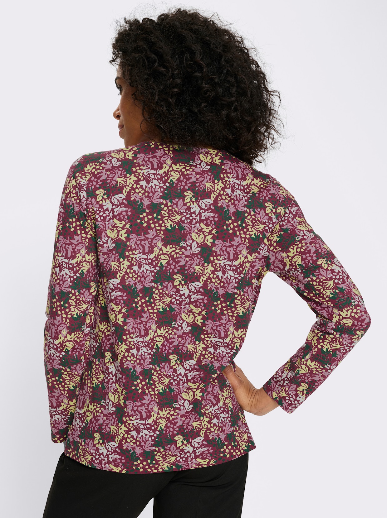 Langarmshirt mit Blumen-Muster - bordeaux-mauve-bedruckt