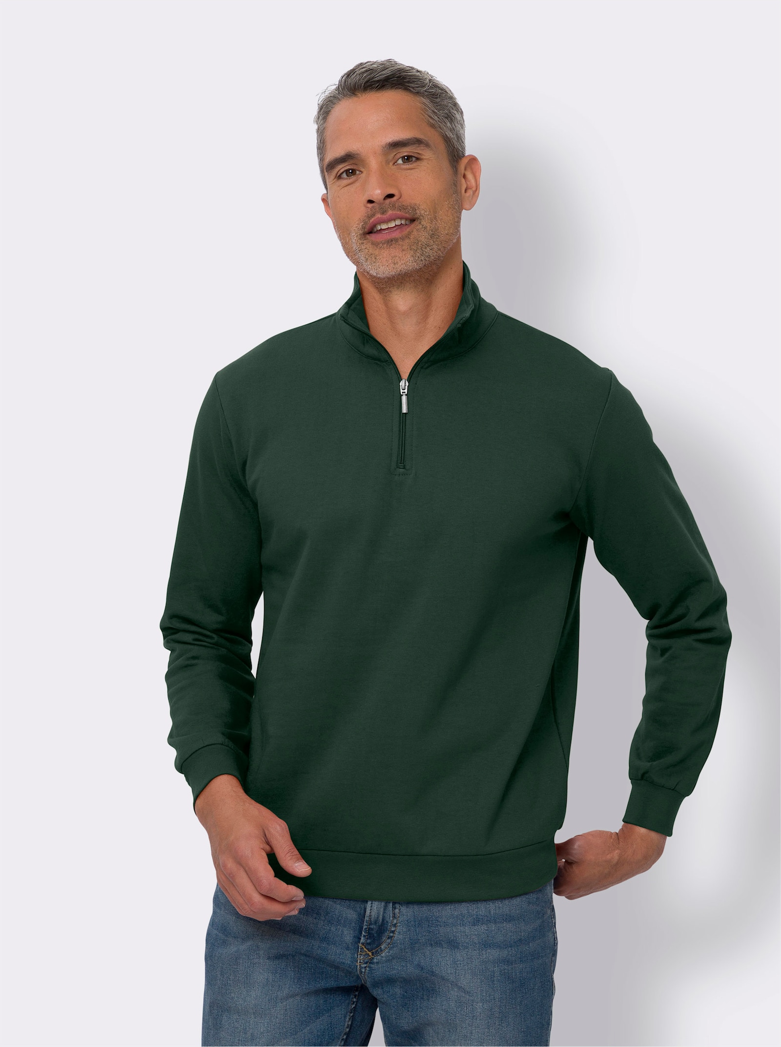 Sweatshirt mit Troyerkragen - moos