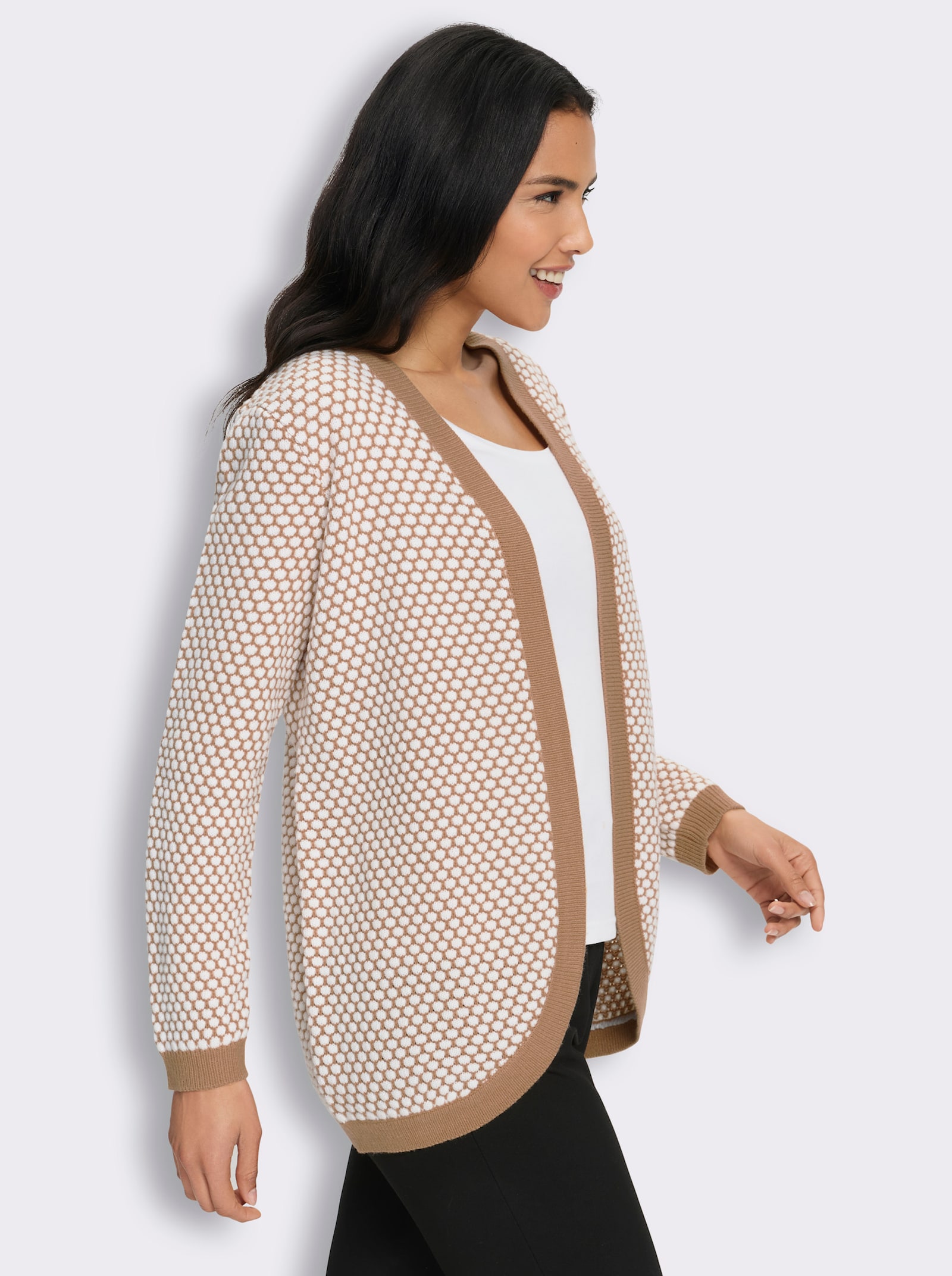 Strickjacke mit Strickstruktur - camel-ecru-gemustert