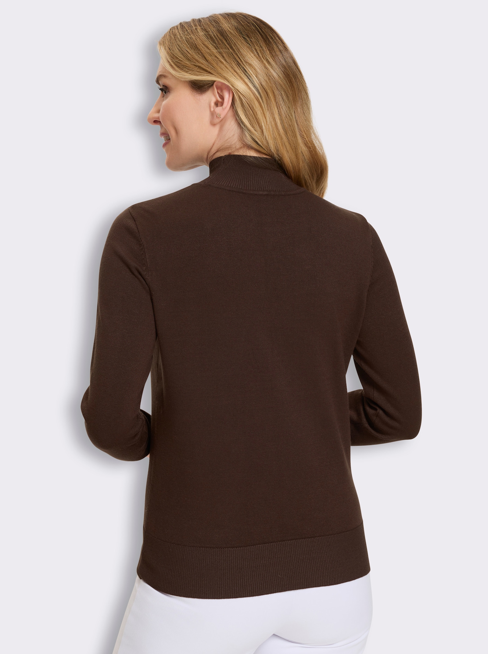 Stehkragenpullover mit Tropfen-Ausschnitt - schoko