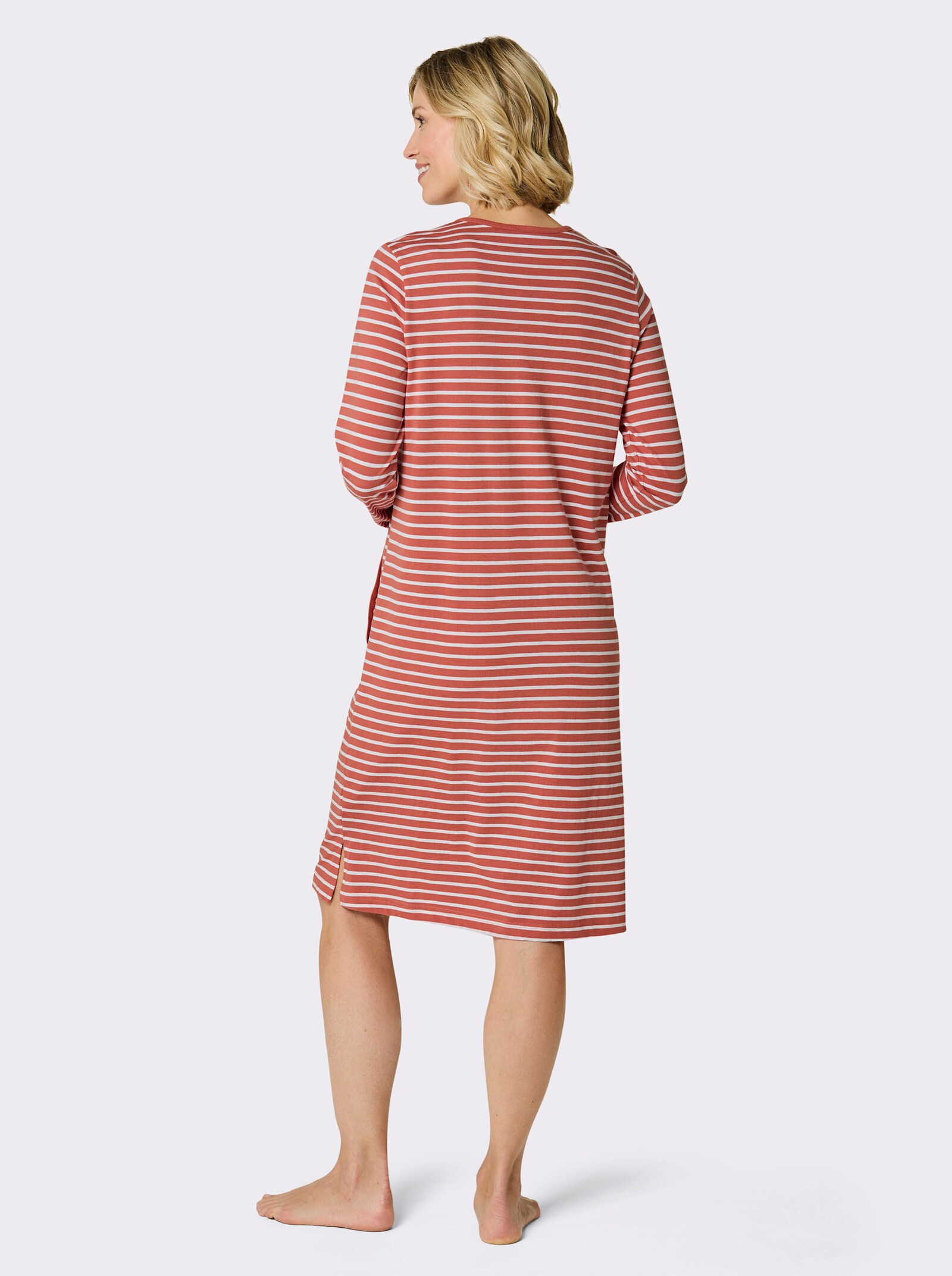 wäschepur Sleepshirt mit 2 Taschen - papaya-weiß-geringelt