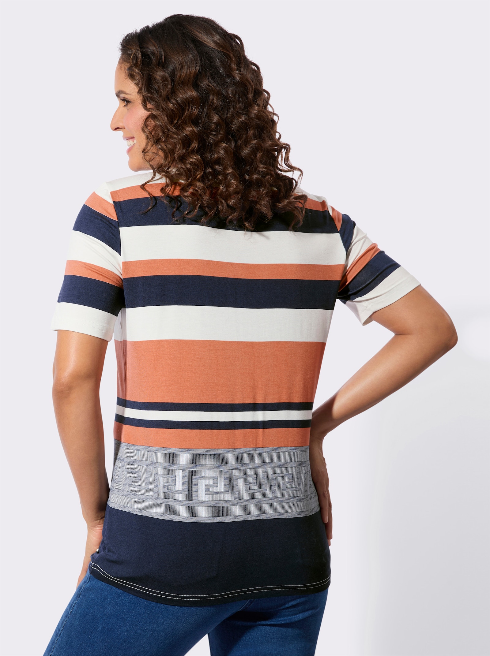 Kurzarmshirt mit hochwertiger Viskose - papaya-marine-bedruckt