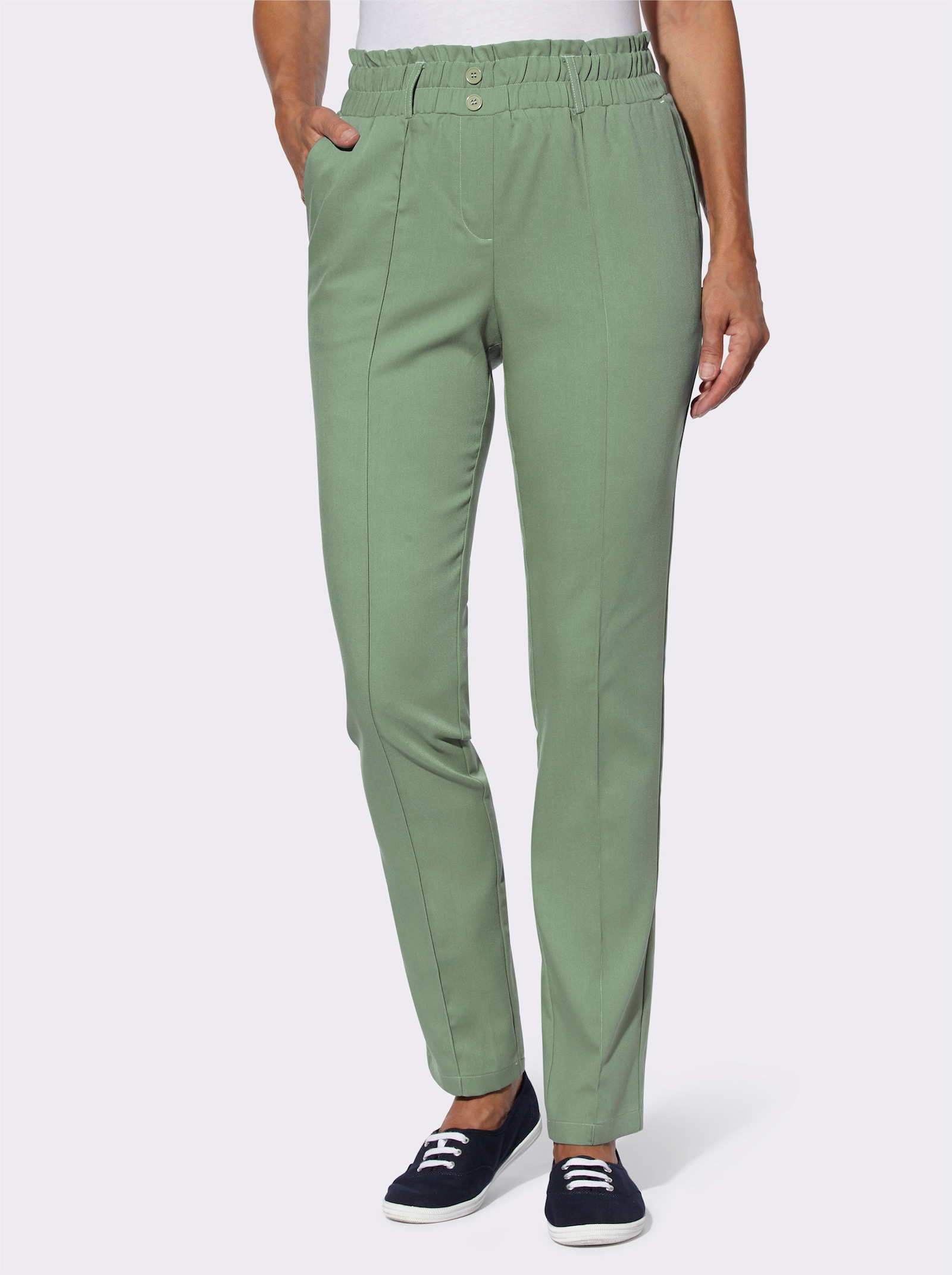 Comfortbroek met persplooien - eucalyptus