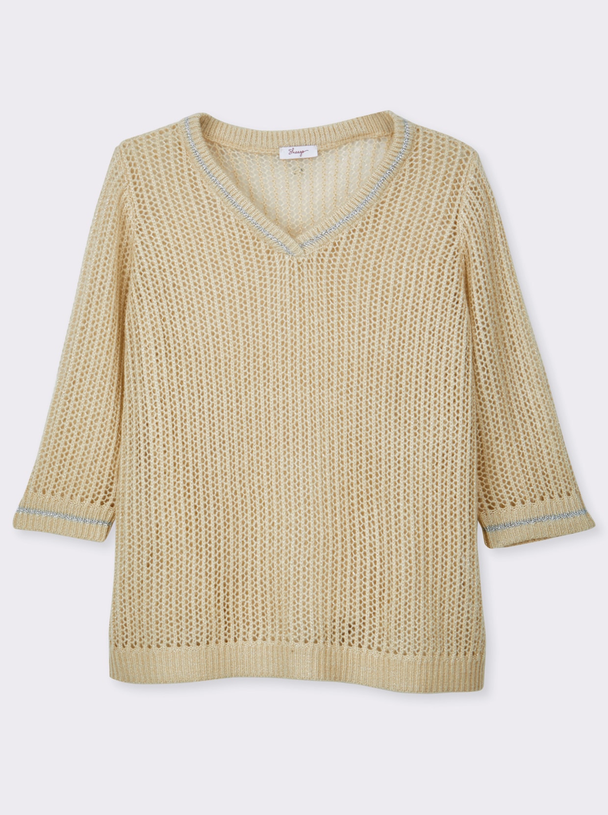 sheego Ajourpullover mit Glitzergarn - sand