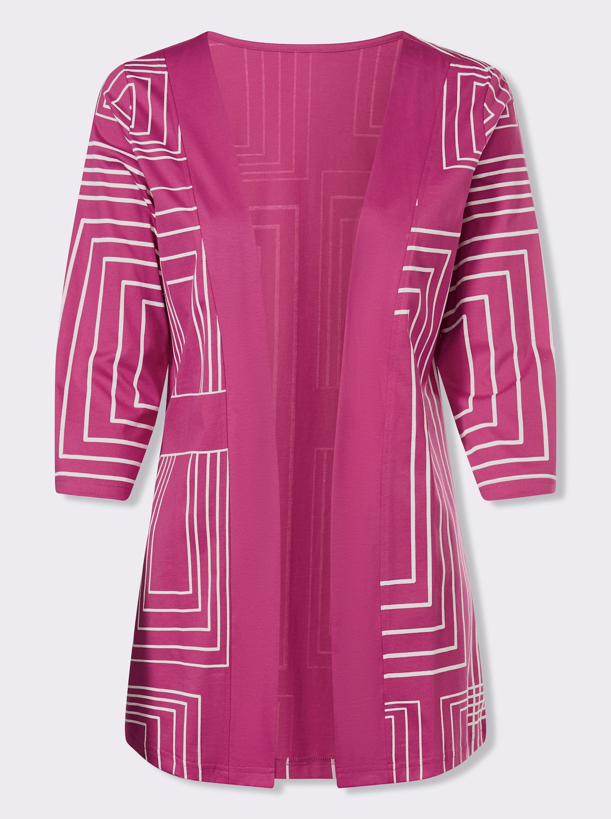 Shirtjacke in grafischem Dessin - magenta-ecru-bedruckt