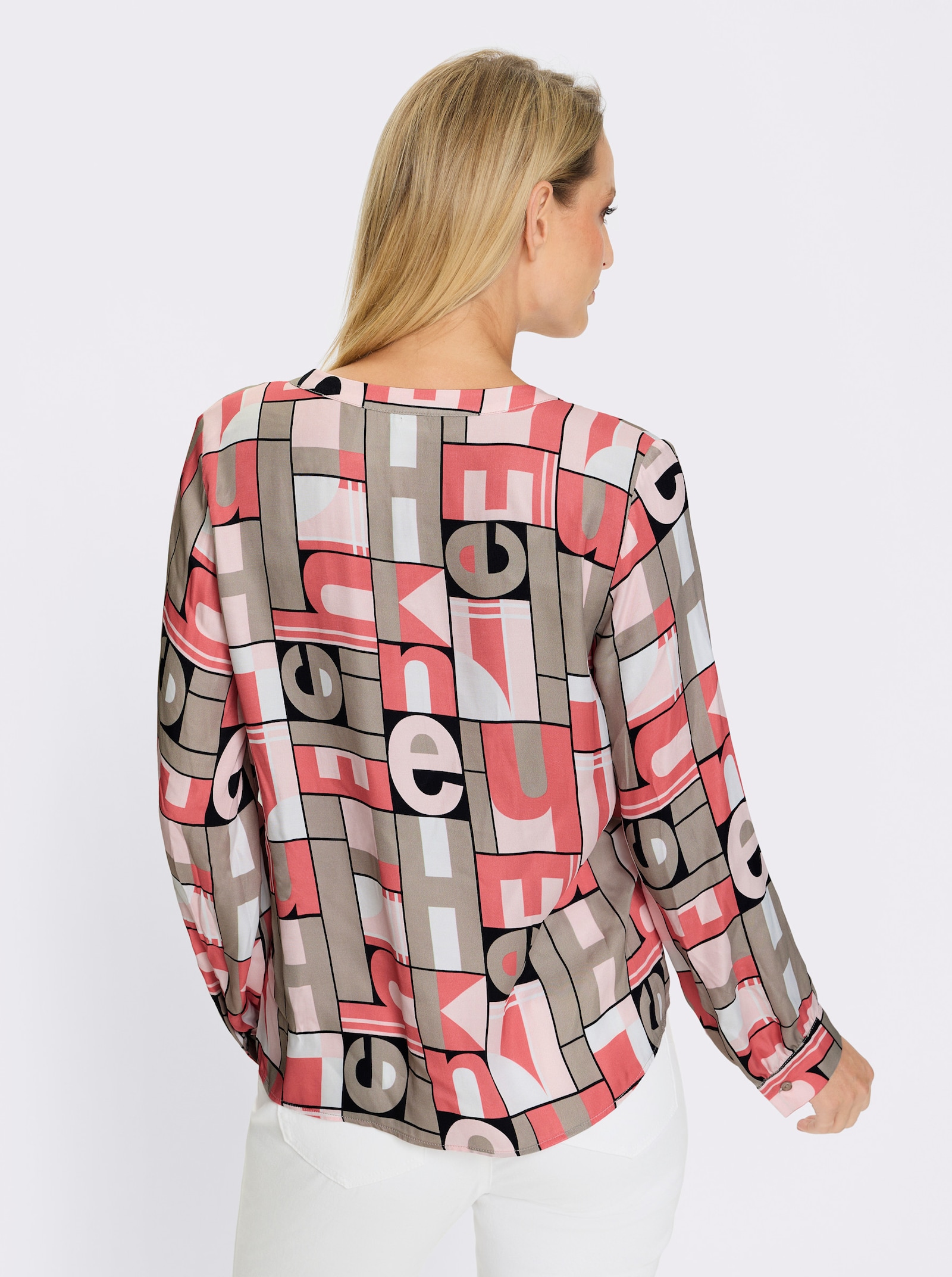 heine Druckbluse mit kurzer Knopfleiste - sesam-koralle-bedruckt