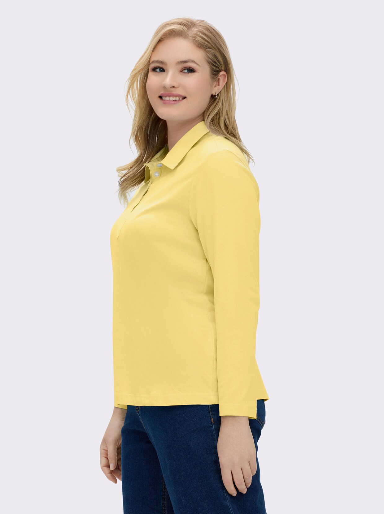 Langarm-Poloshirt in reiner Baumwoll-Qualität - gelb