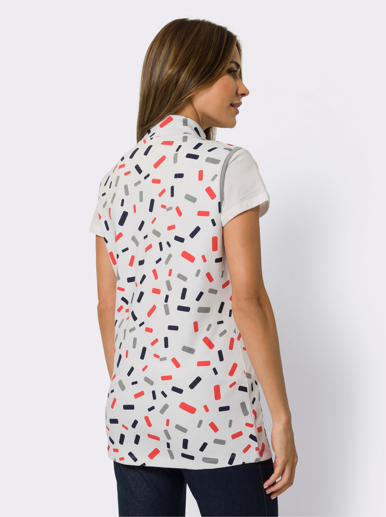 Sweatvest met grafische print - wit/steengrijs bedrukt