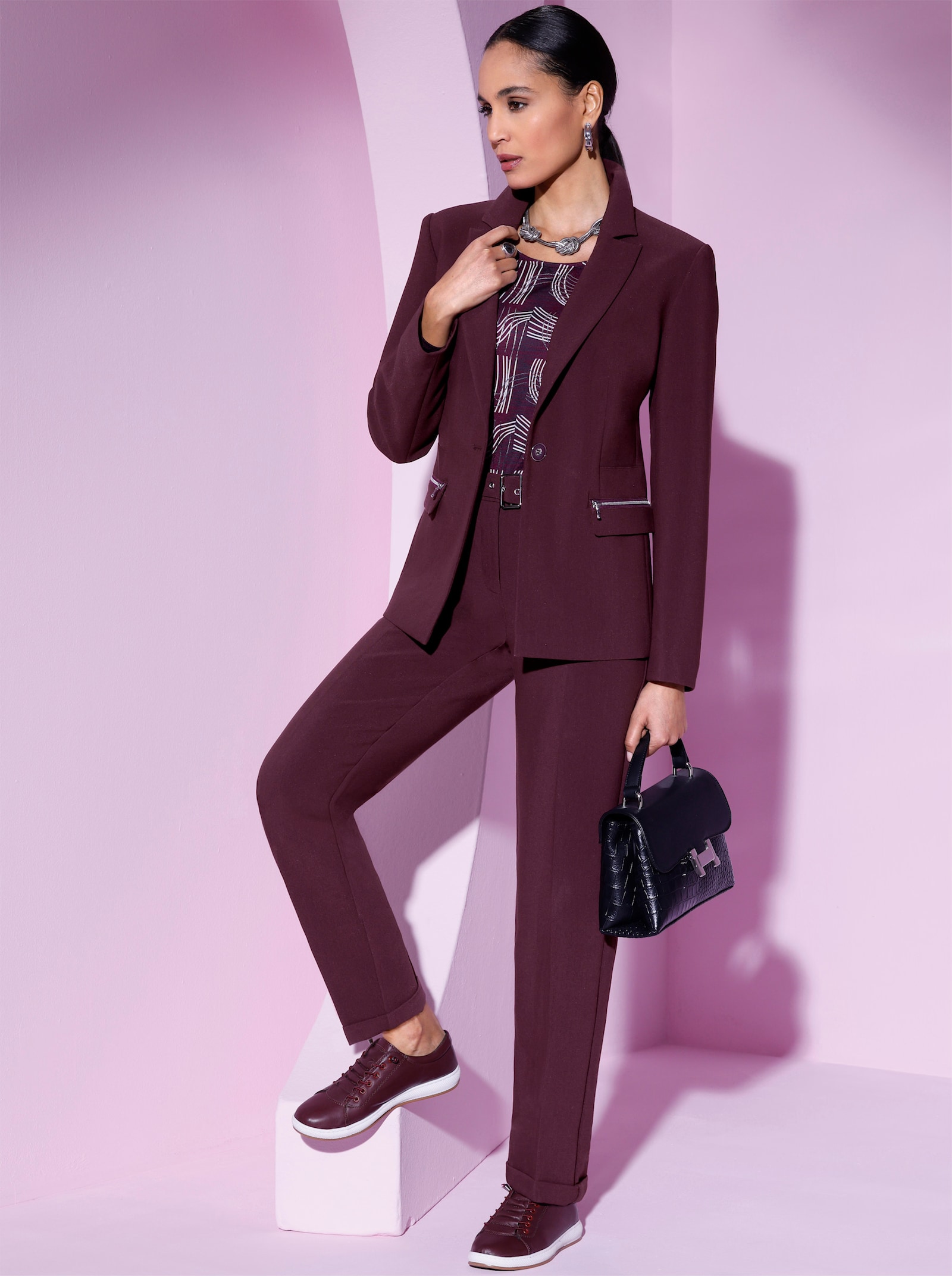 Pantalon met persplooien - bordeaux