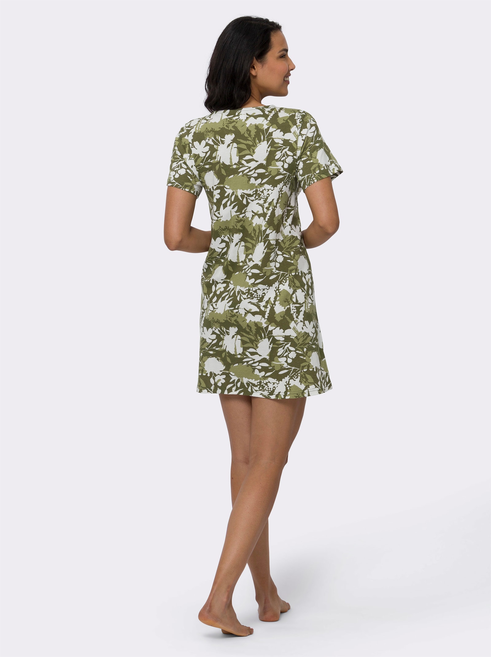 Sommerkleid in A-Linie, bedruckt - ecru-oliv-bedruckt